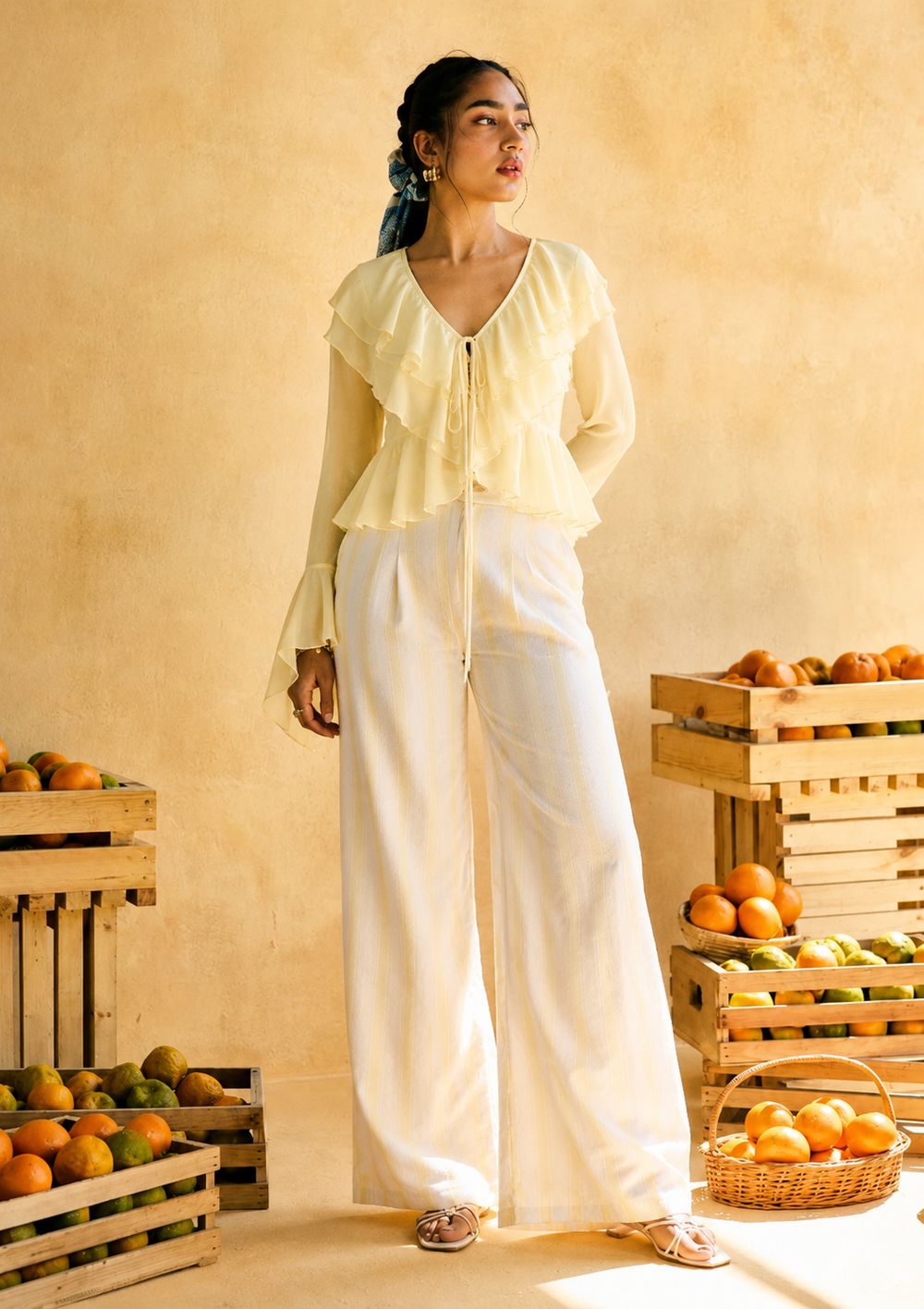 Briar Lemon Yellow  Ruffled Boho Blouse