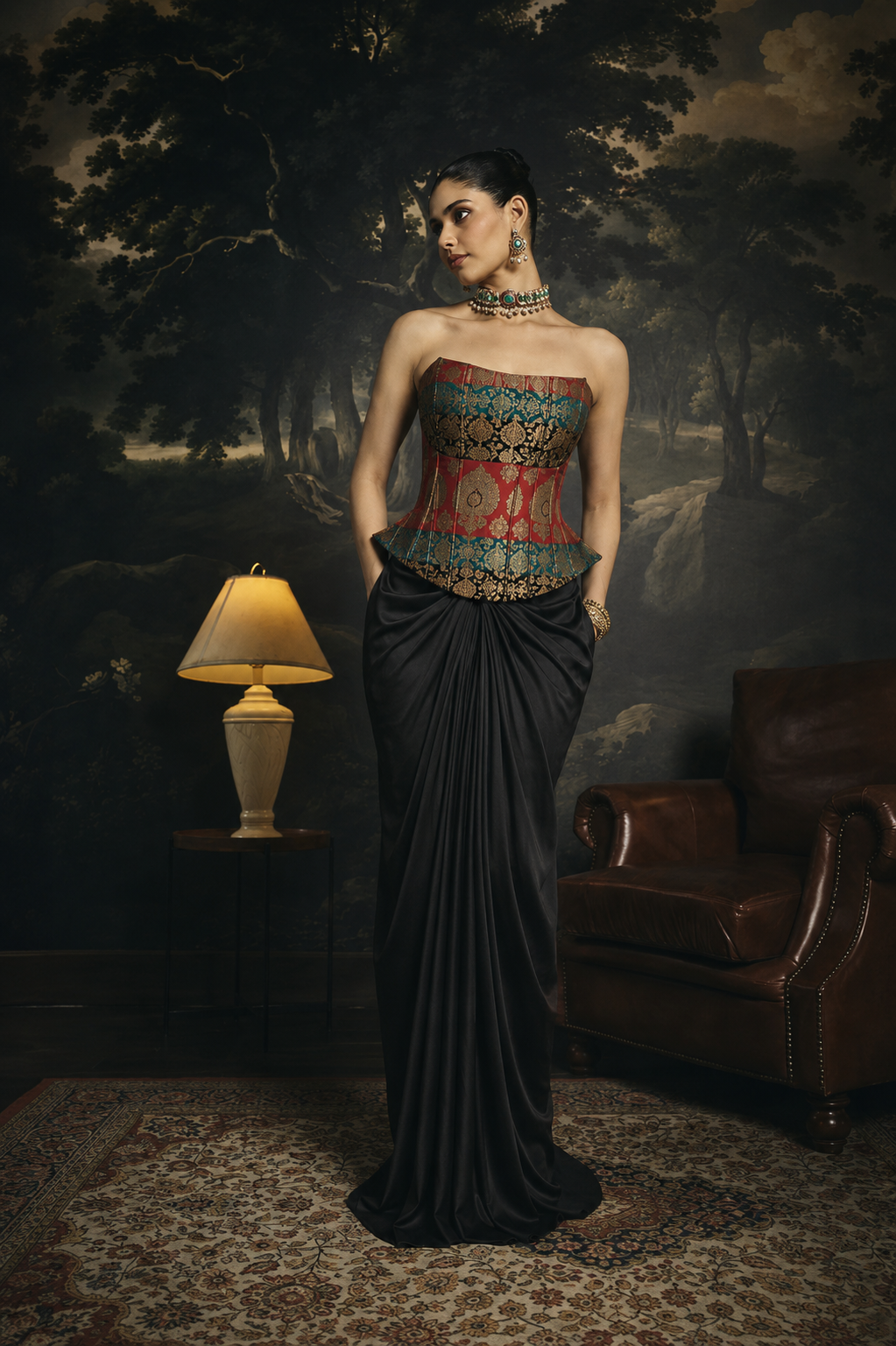 Siya Red Banarasi Brocade Corset Blouse