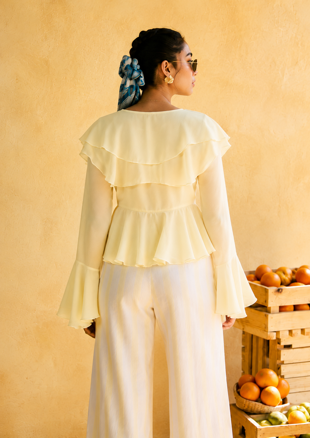 Briar Lemon Yellow  Ruffled Boho Blouse