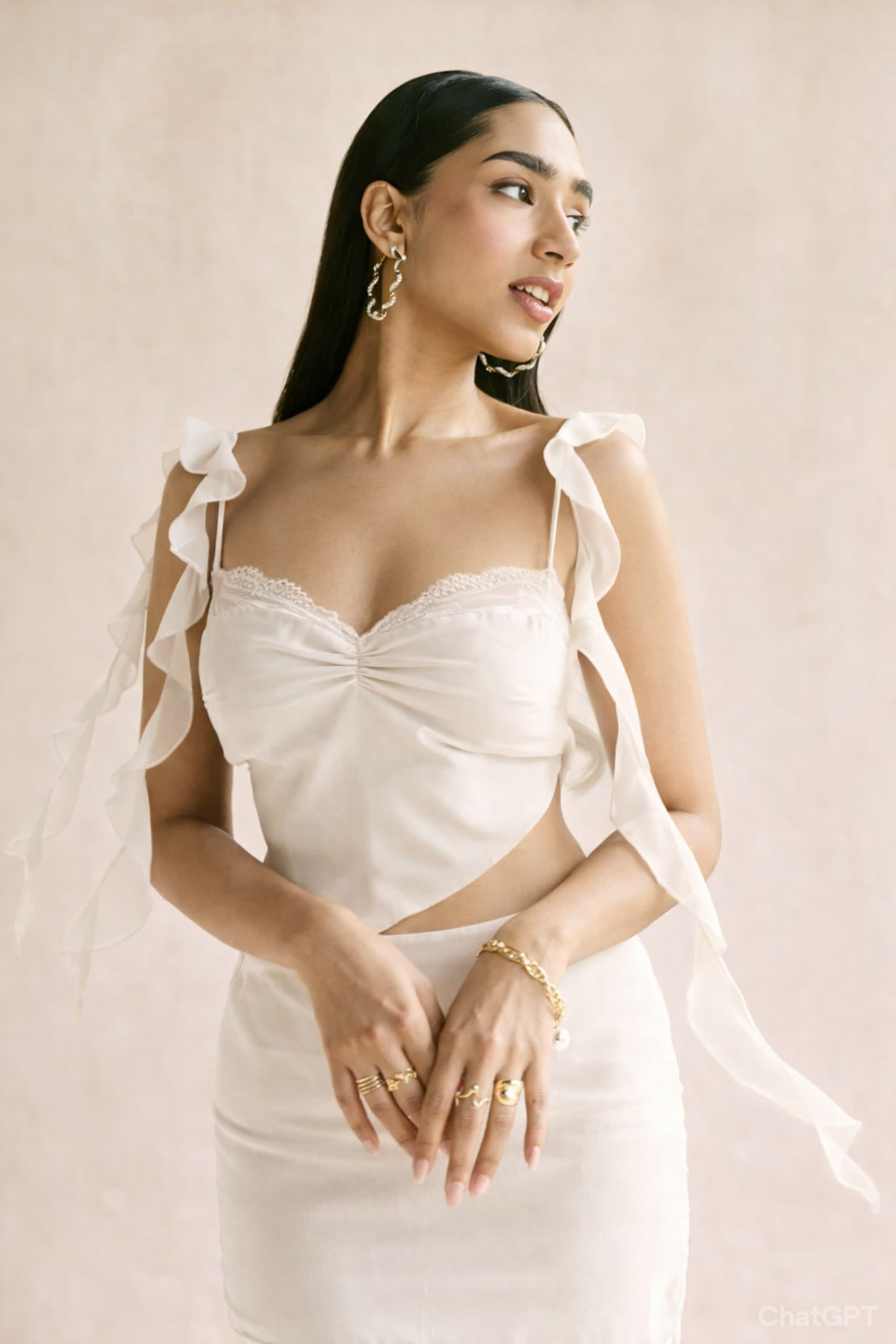 Crimson White Muse Ruffled Top
