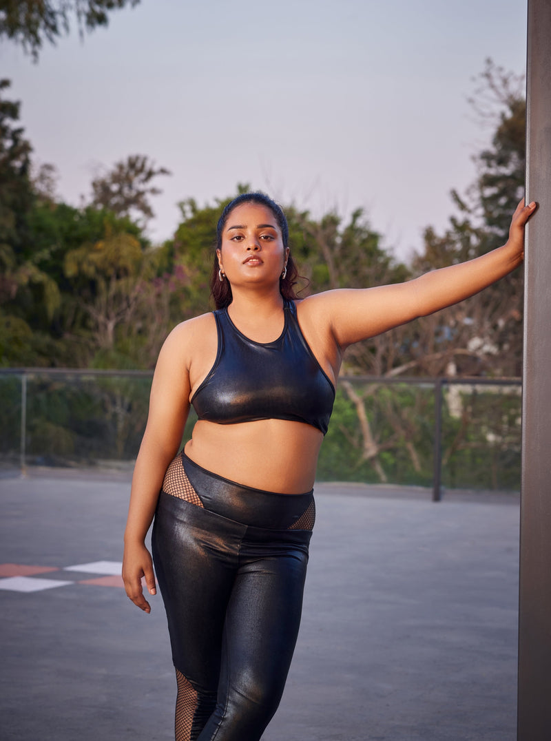 "Sleek Debra Black Active Wear Set with a Modern Fit."