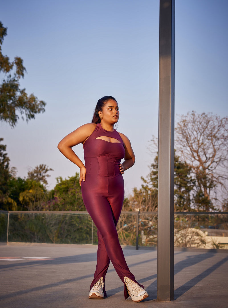 "Vibrant Dora Purple Spandex Unitard with a Form-Fitting Silhouette."