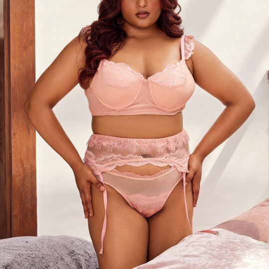 Evelyn Baby Pink Lace Garter and Briefs