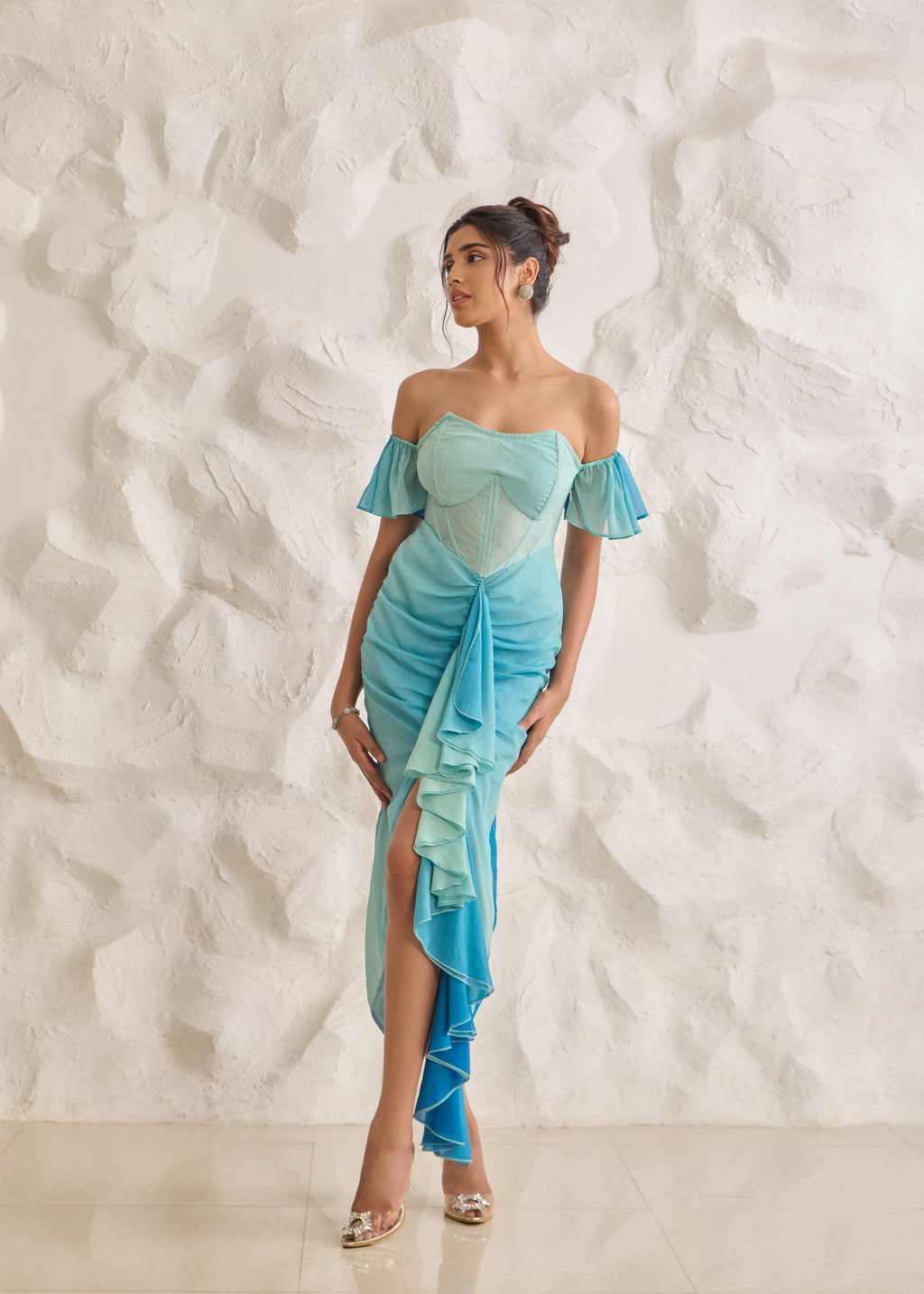 Greta Blue Ombre Chiffon Corset Dress  Lea Clothing Co.