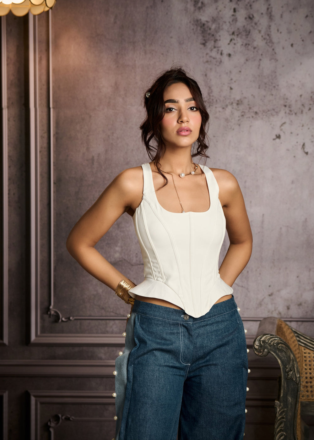 Hela White Structured Corset Top
