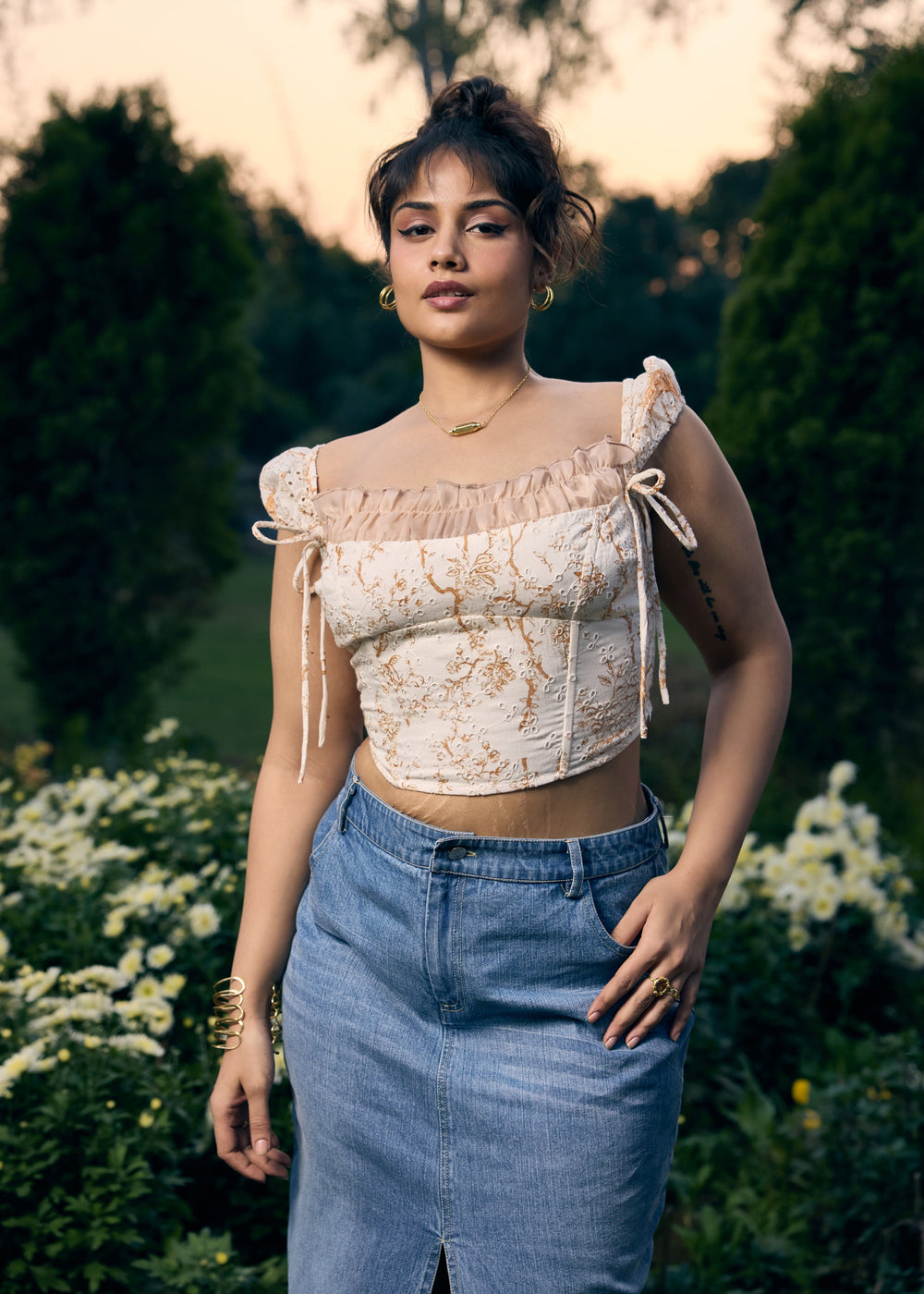 Shania Peach White Corset Top