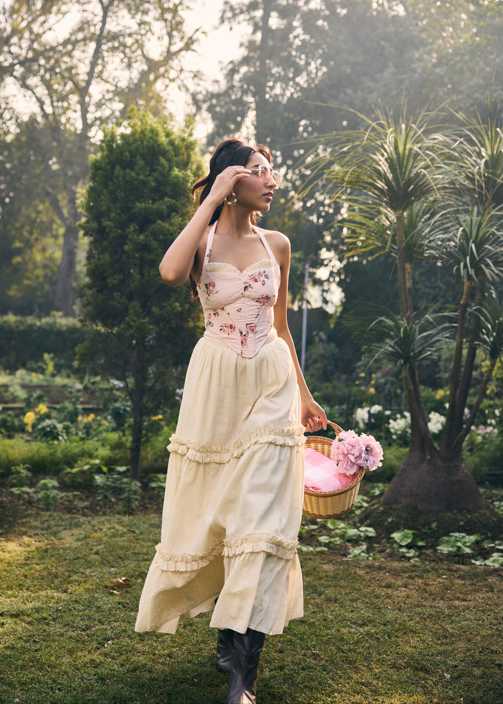 Hayden Pink Floral Printed Halter Neck Corset Top