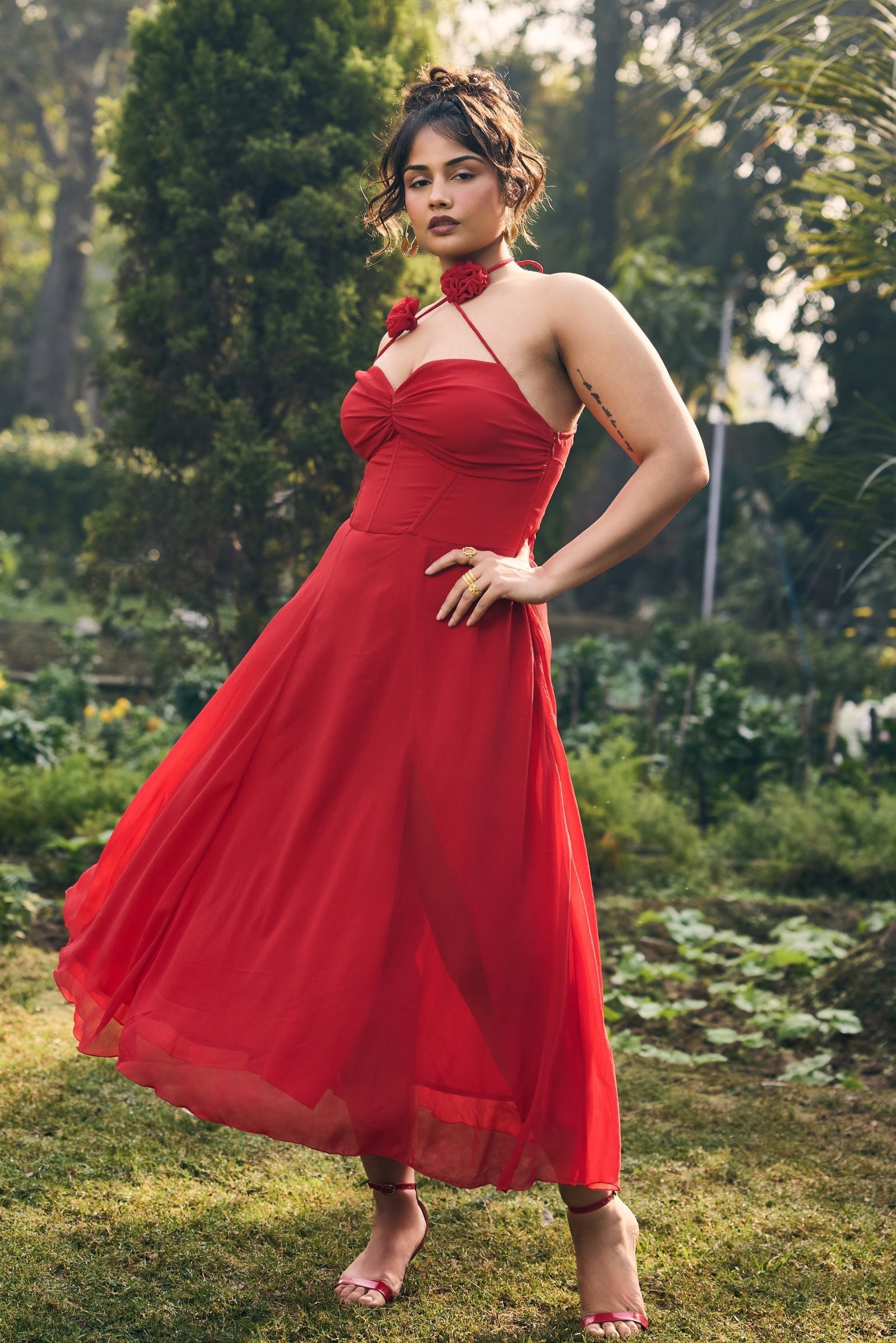 plunge open-back midaxi dress in cherry red fitted lace wedding dress Modal Plunge Open-Back Midaxi Dress in Cherry Red
