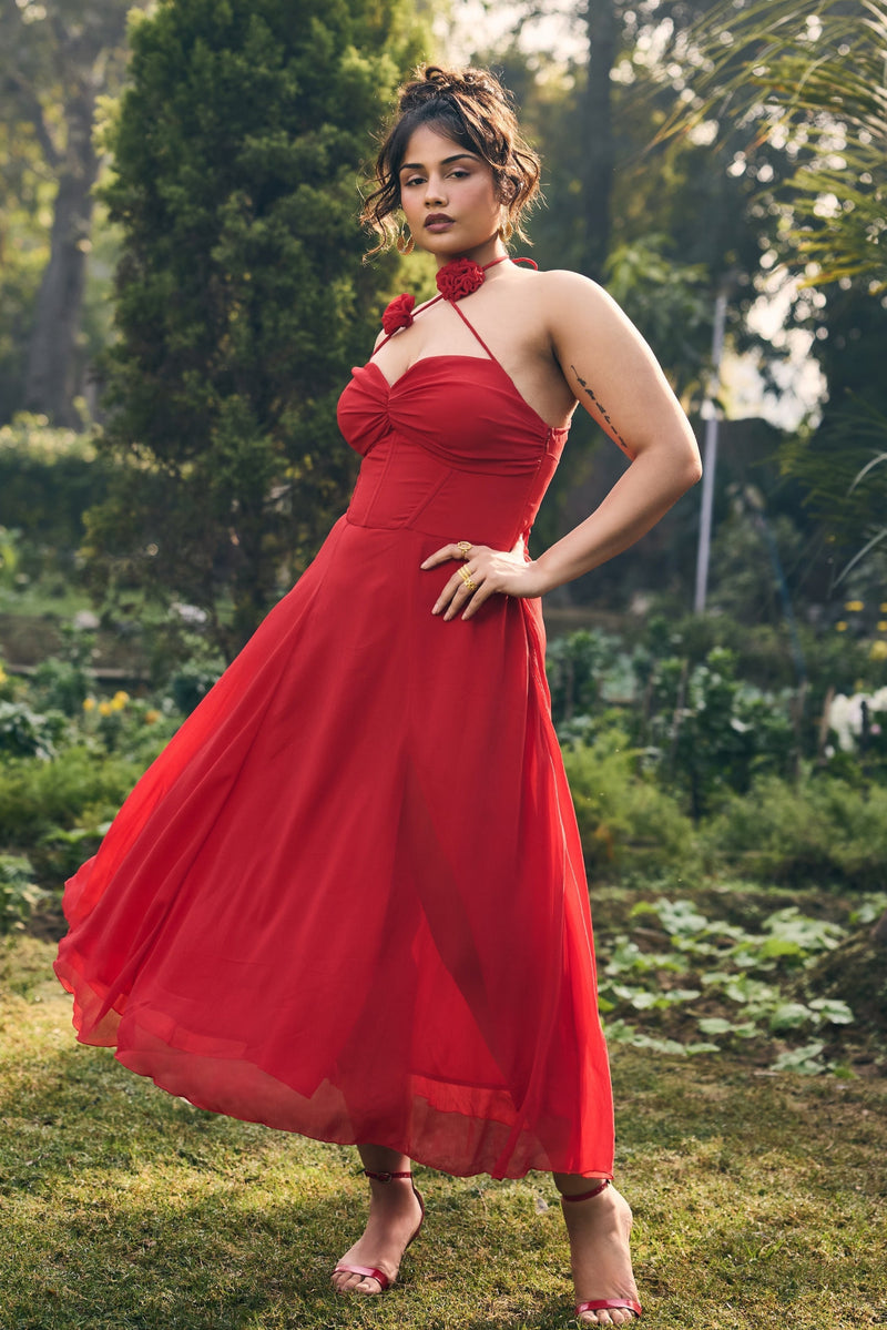Ingrid Red A-Line Midaxi Dress Lea Clothing Co. Ingrid Red A-Line Midaxi Dress Lea Clothing Co.