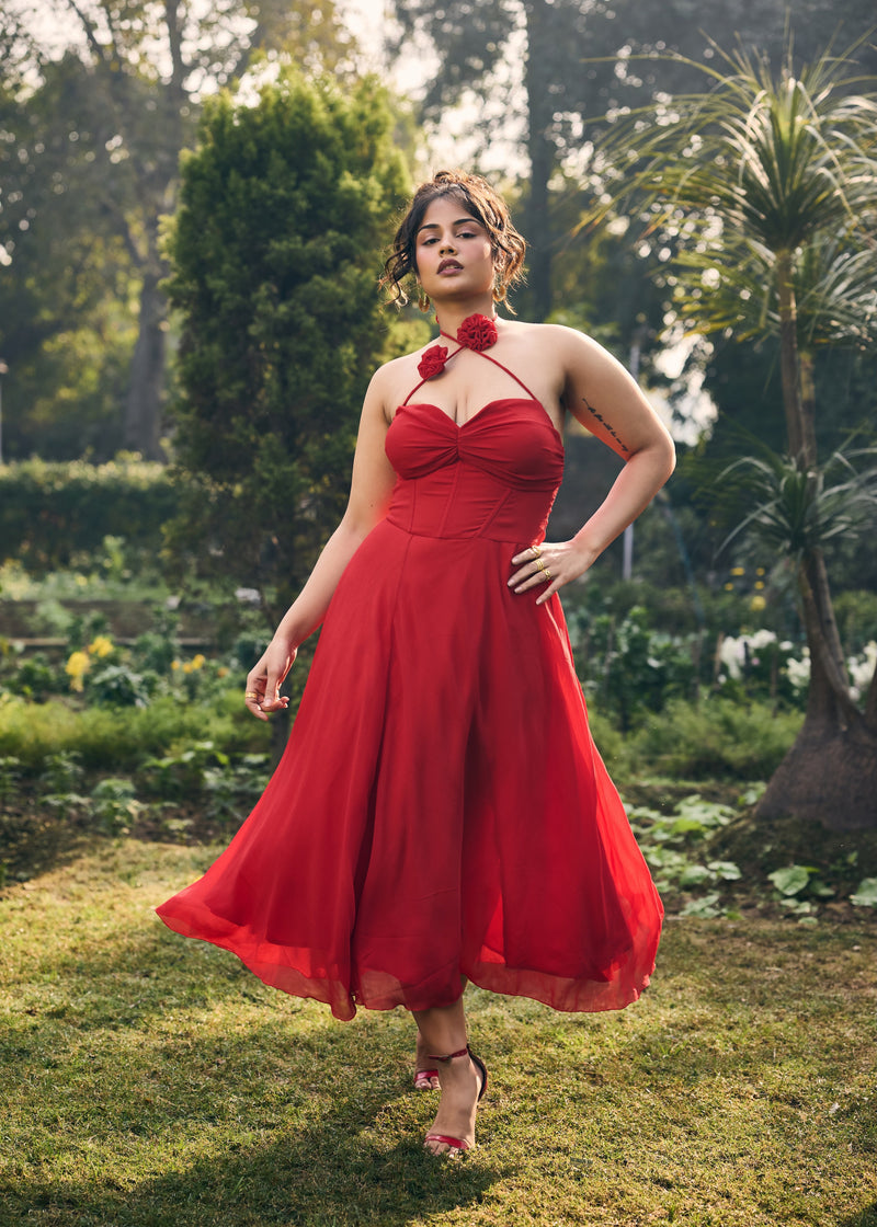 Ingrid Red A-Line Midaxi Dress Lea Clothing Co. Ingrid Red A-Line Midaxi Dress Lea Clothing Co.
