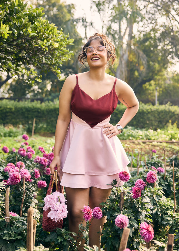 Glynis Red and Pink Satin Mini Dress