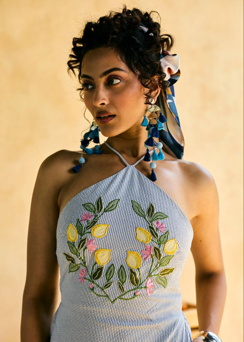 Gulnaar Lemon Patch Halter Mini Dress Lea Clothing Co. Gulnaar Lemon Patch Halter Mini Dress Lea Clothing Co.