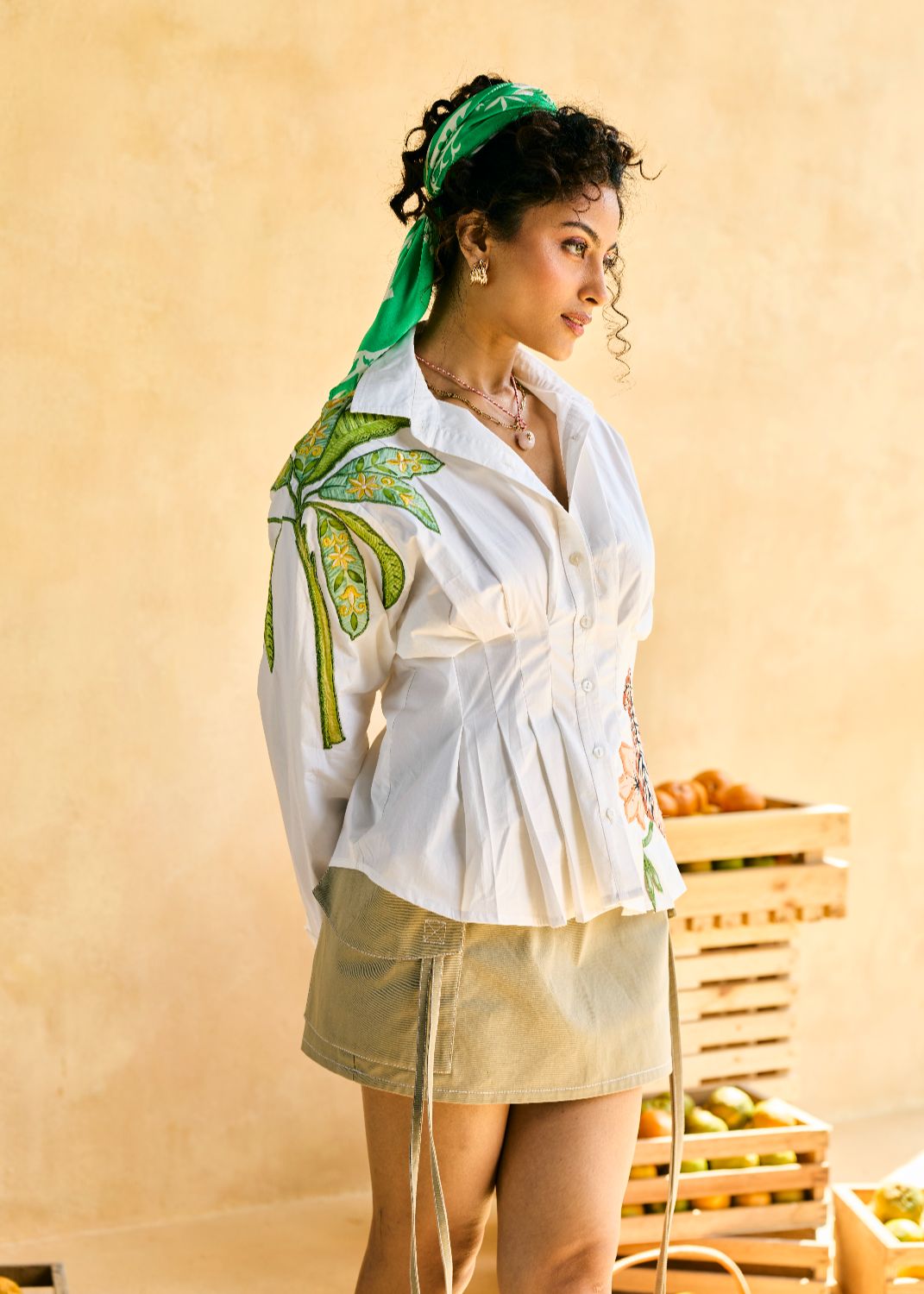 Panna Baag Cinched Embroidered Pleated Shirt