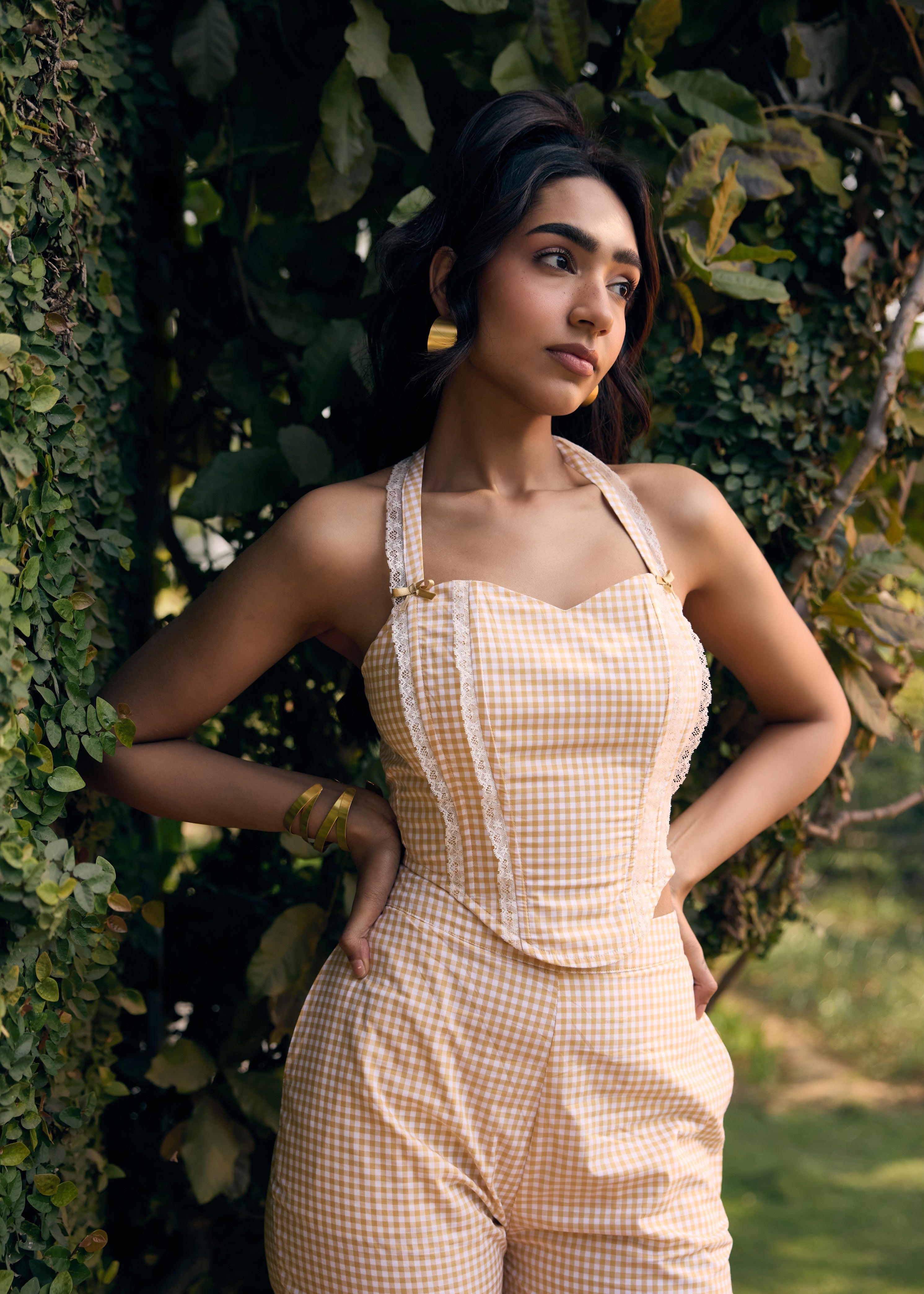 Odette Yellow and White Gingham Capri Pants