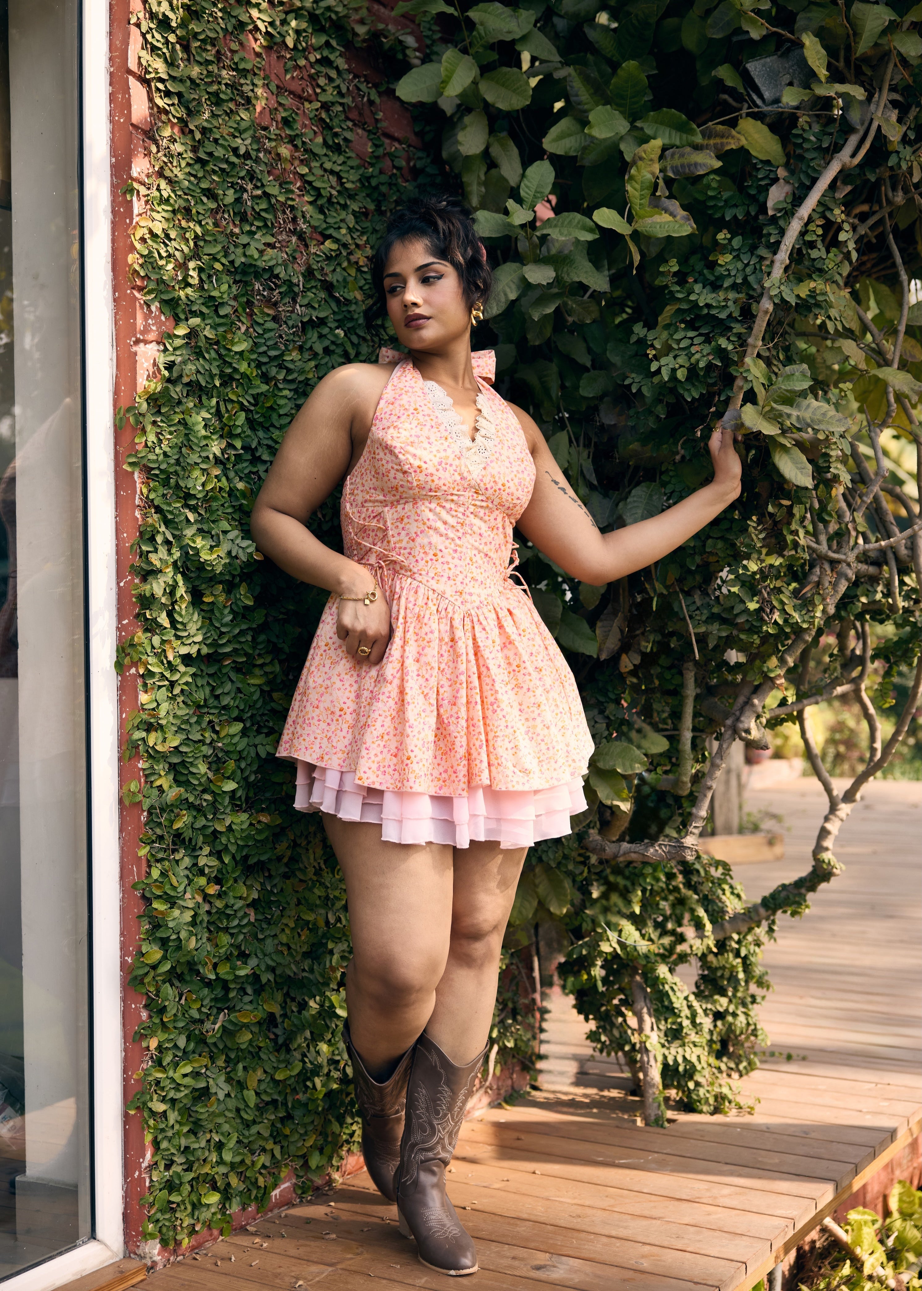 Renesmee Light Pink Printed Floral Mini Dress