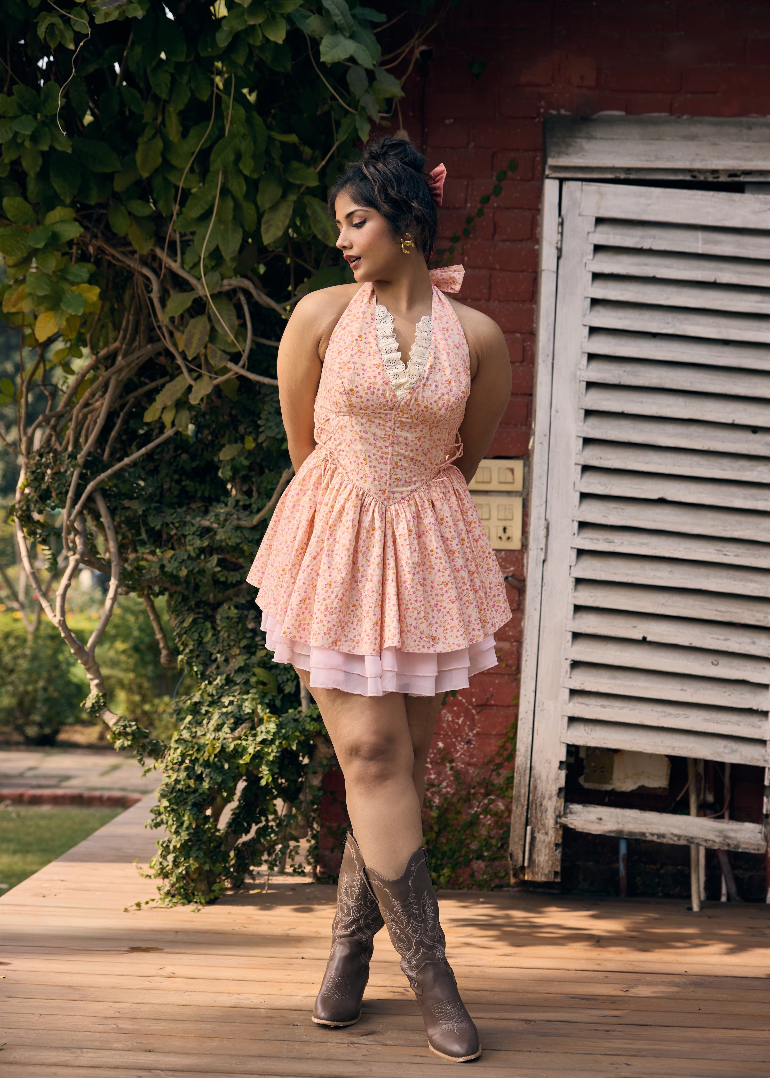 Renesmee Light Pink Printed Floral Mini Dress