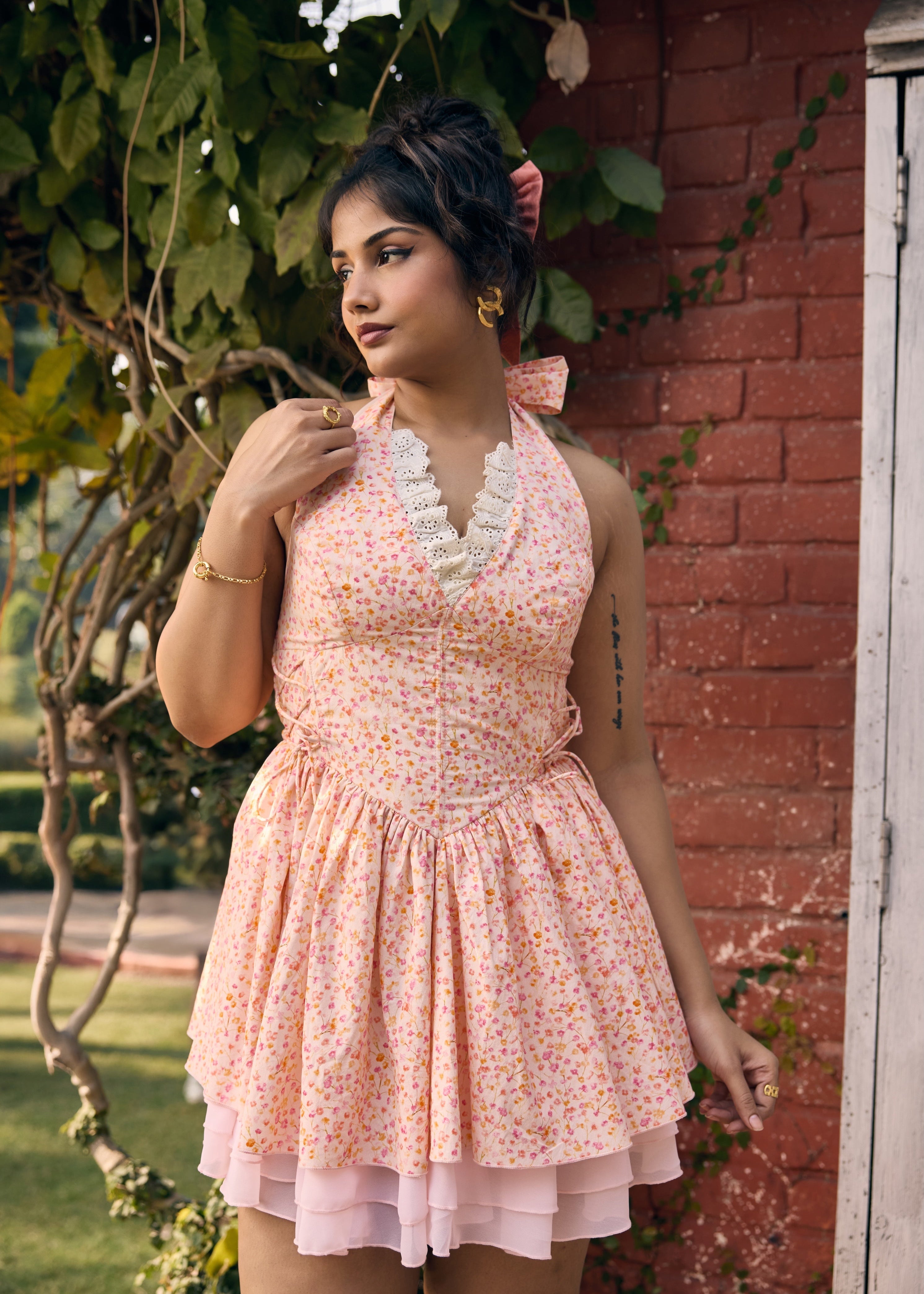 Renesmee Light Pink Printed Floral Mini Dress