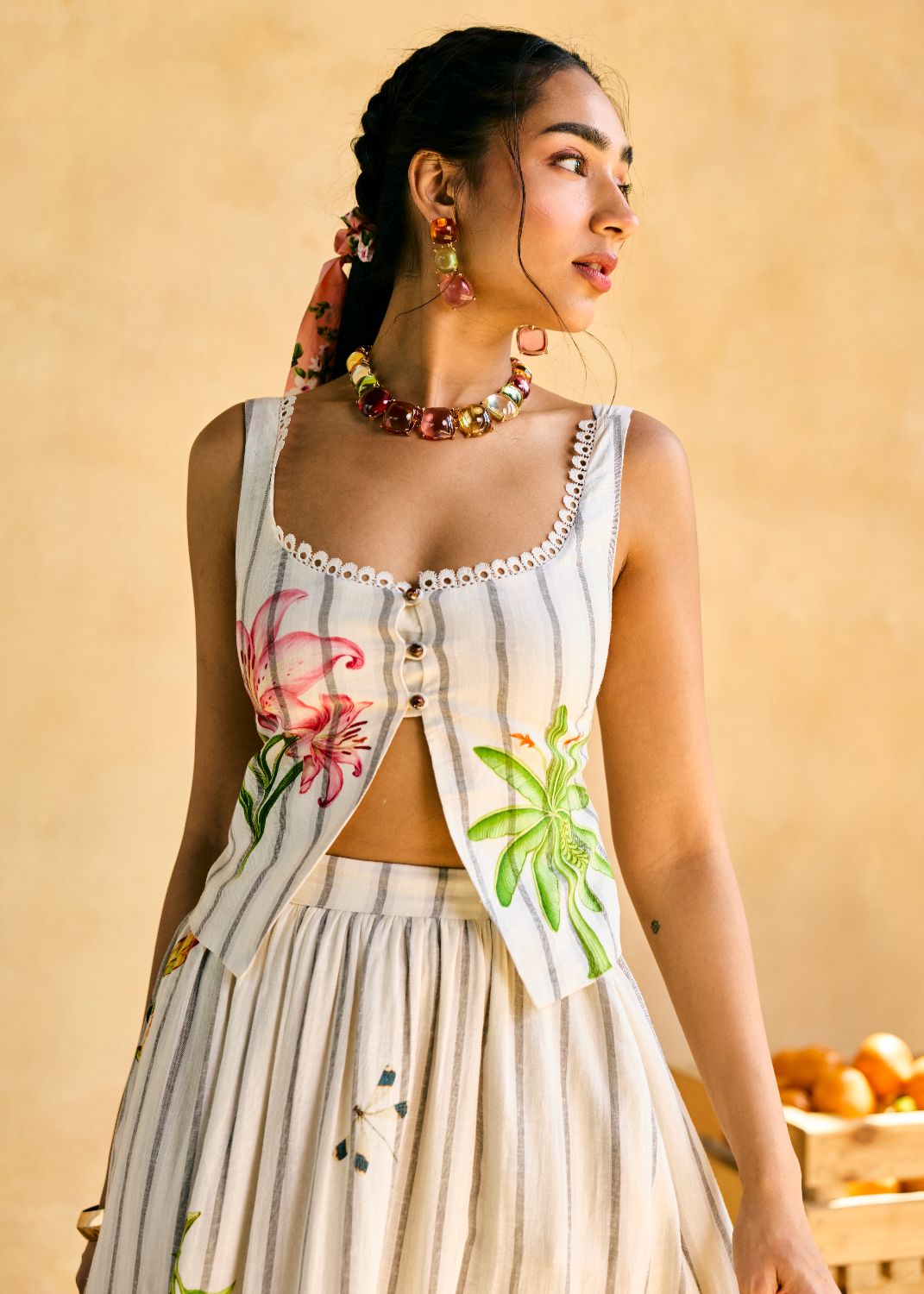 Garden Stripe Gathered Skirt