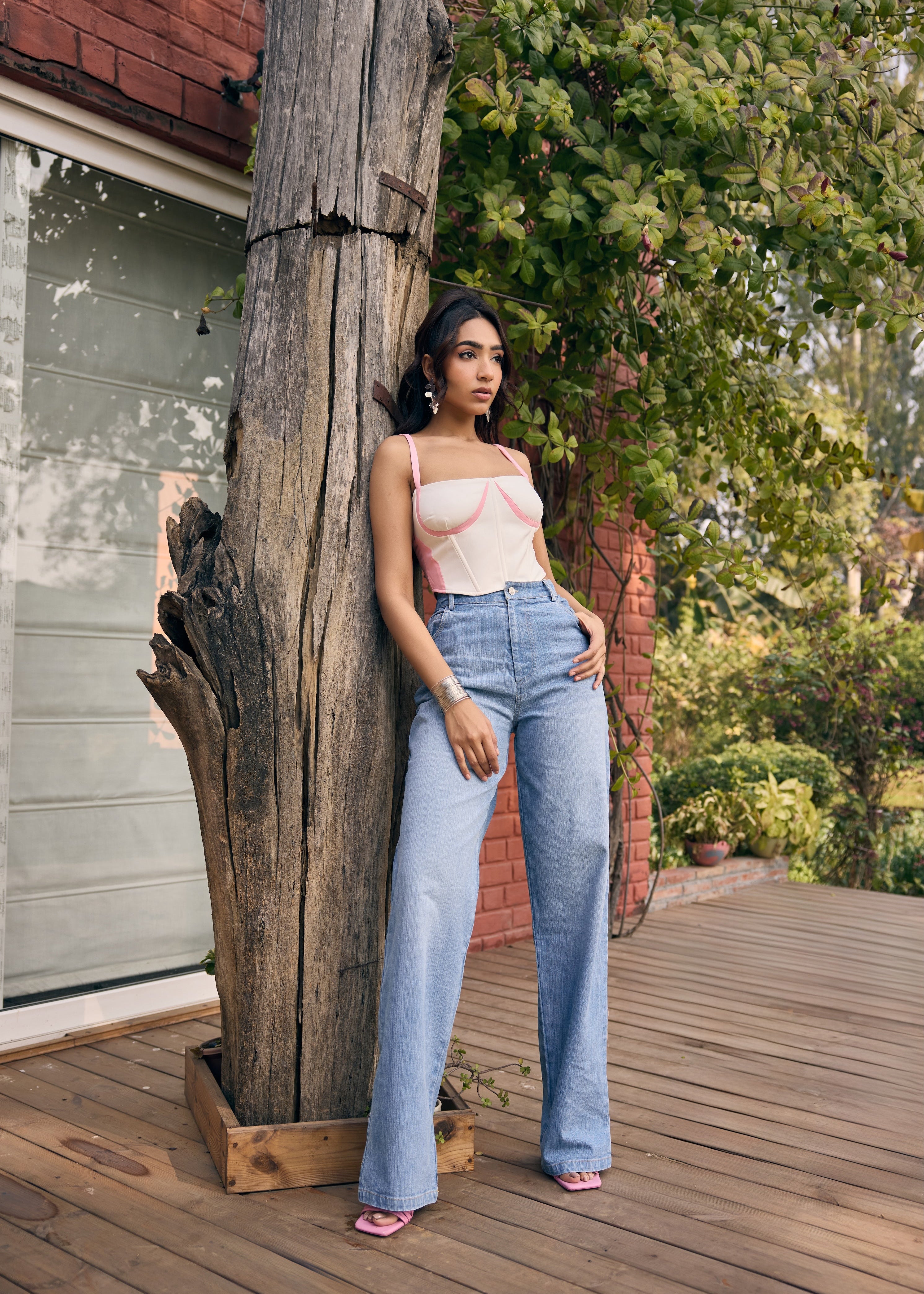 Amberley Blue Hand Embroidered Mid-Waist Jeans