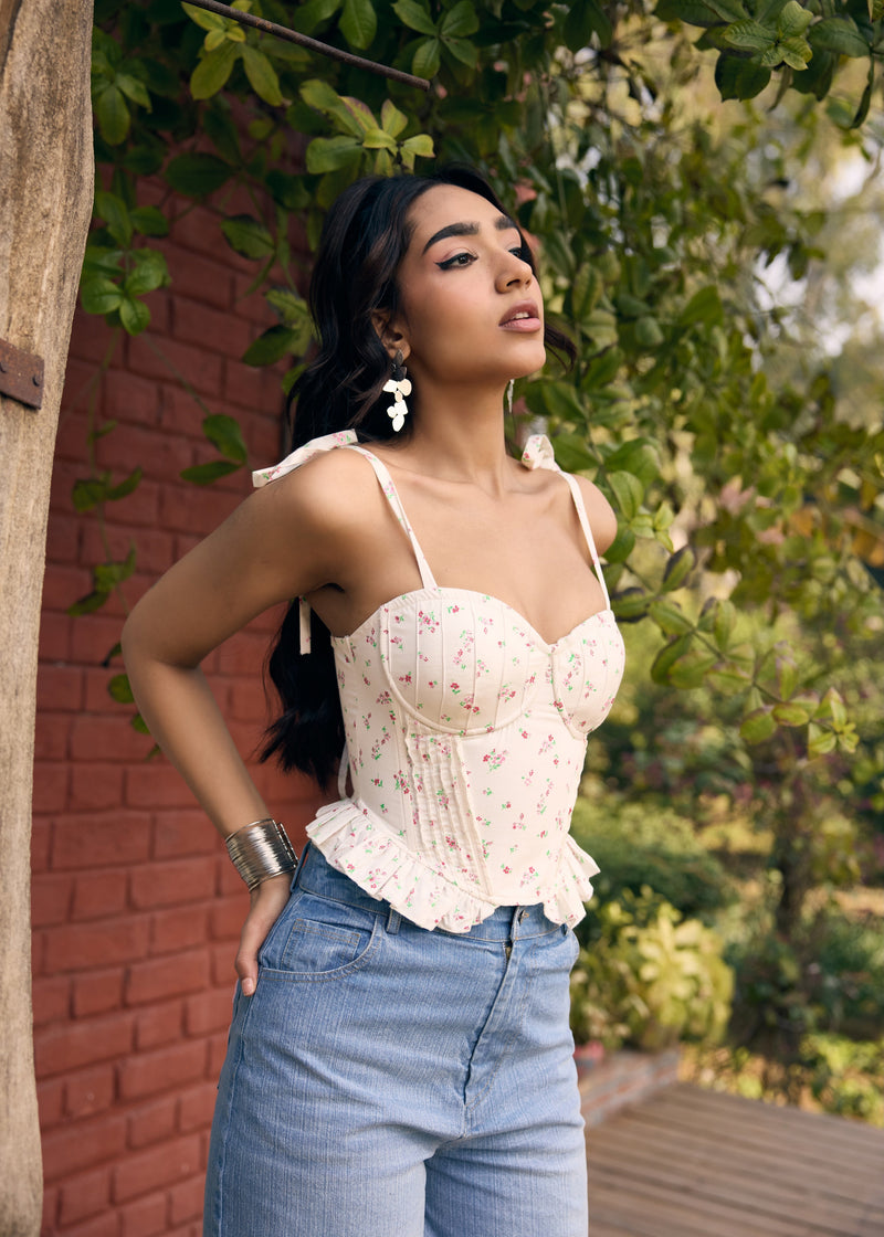 Amberley White Floral Corset Top