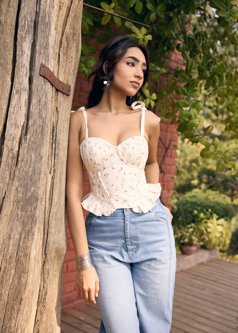 Amberley White Floral Corset Top