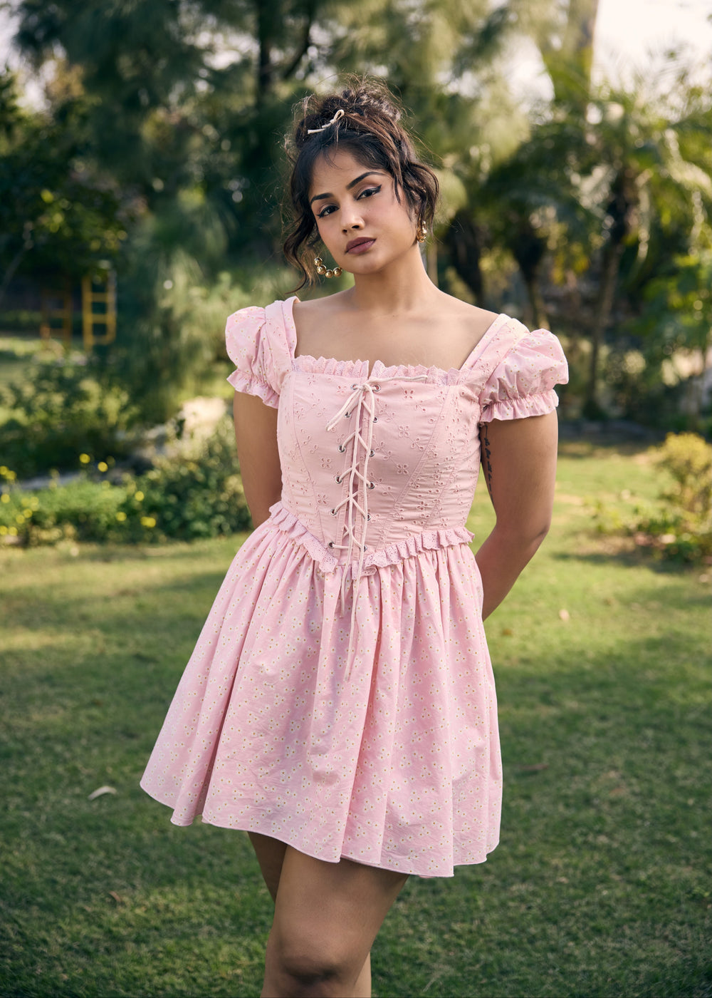Murial Pastel Pink Tie-Up Corset