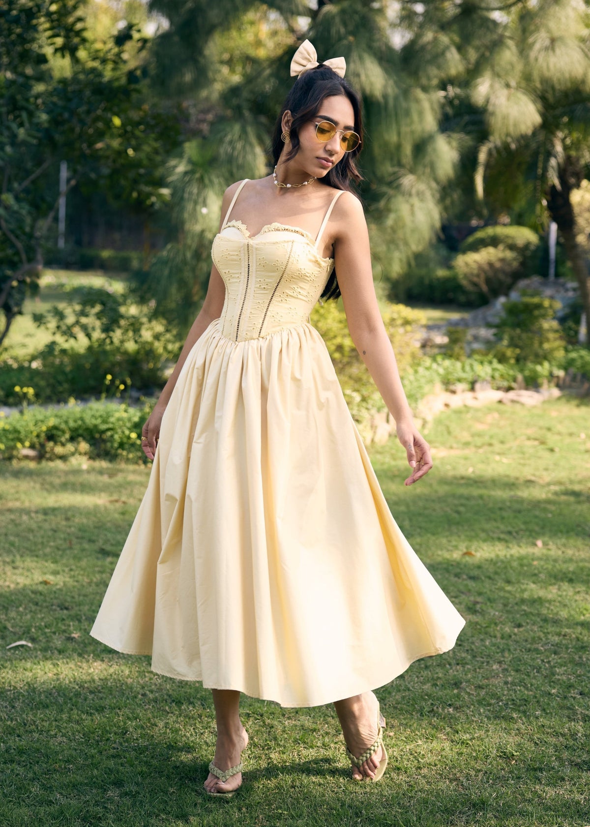 Edwina Butter Yellow Corset Maxi Dress