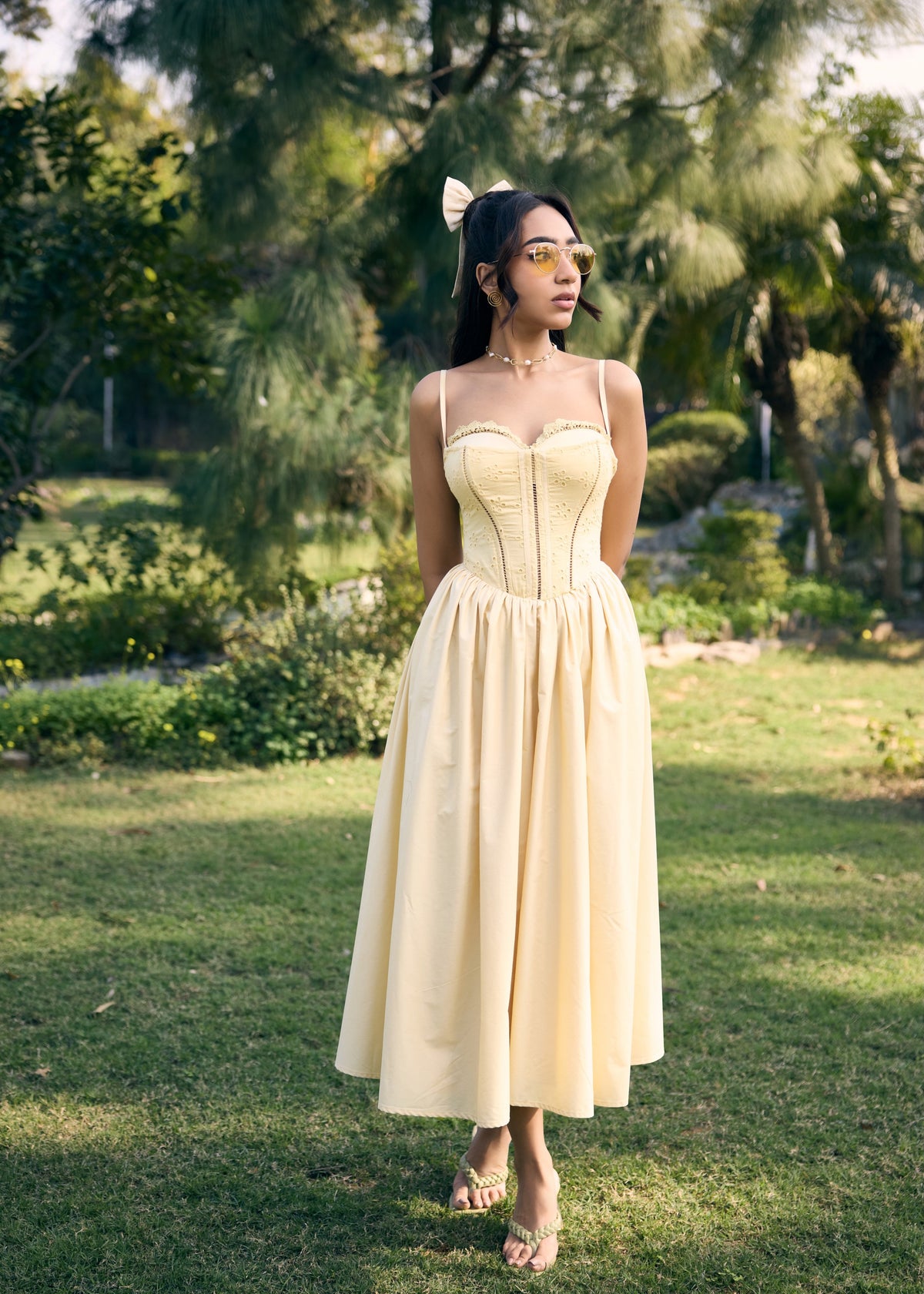 Edwina Butter Yellow Corset Maxi Dress