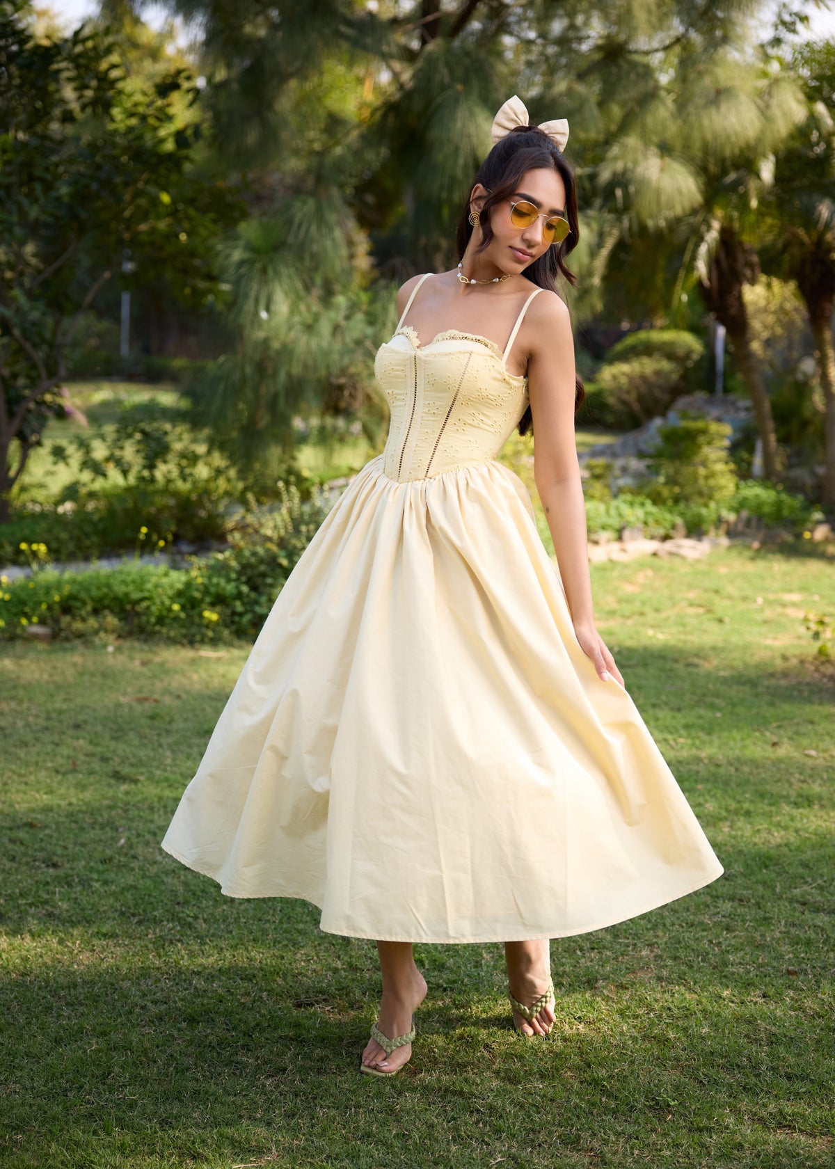 Edwina Butter Yellow Corset Maxi Dress