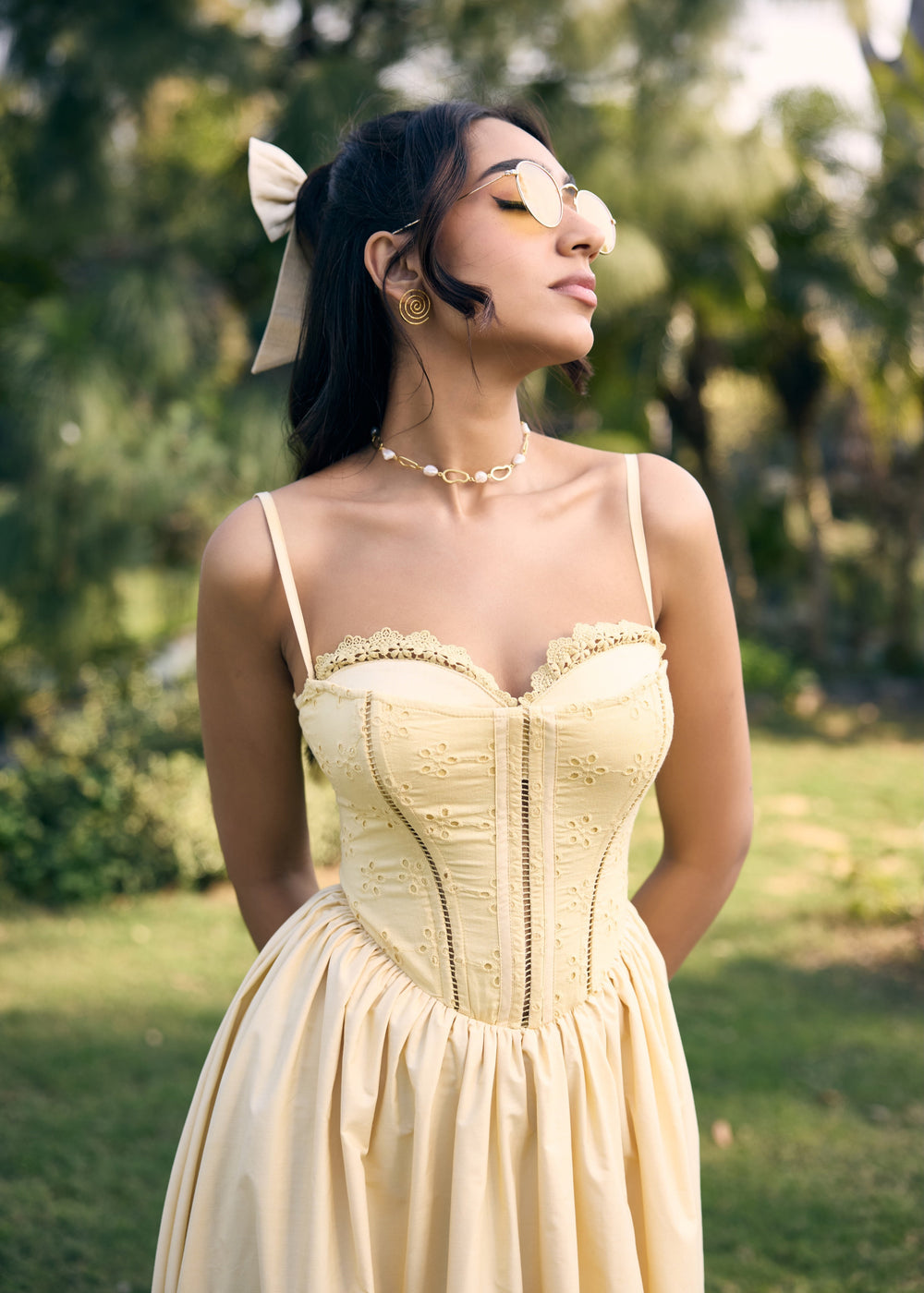 Edwina Butter Yellow Corset Maxi Dress