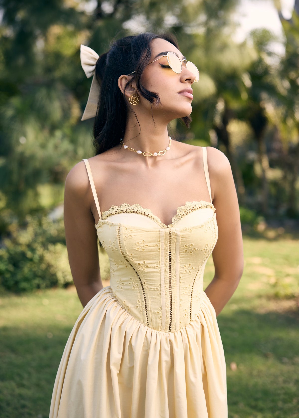 Edwina Butter Yellow Corset Maxi Dress