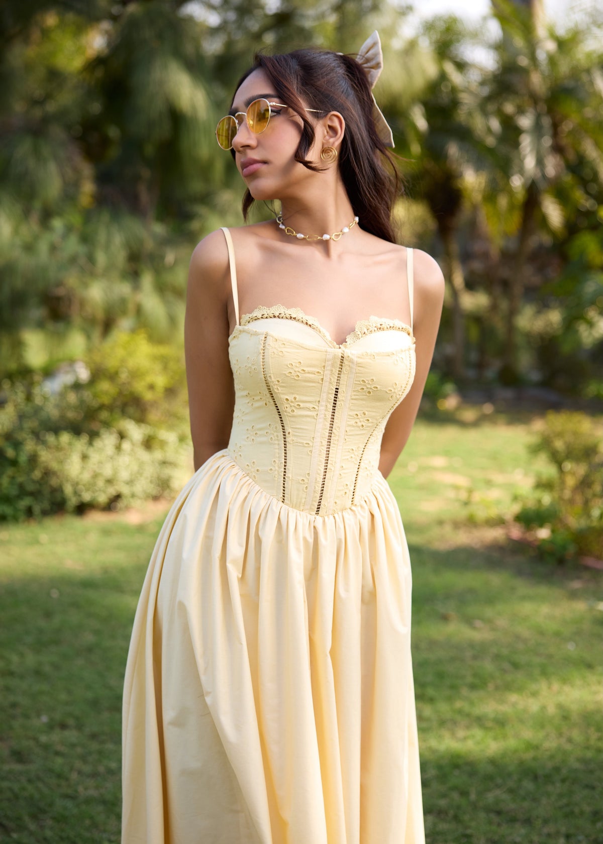 Edwina Butter Yellow Corset Maxi Dress