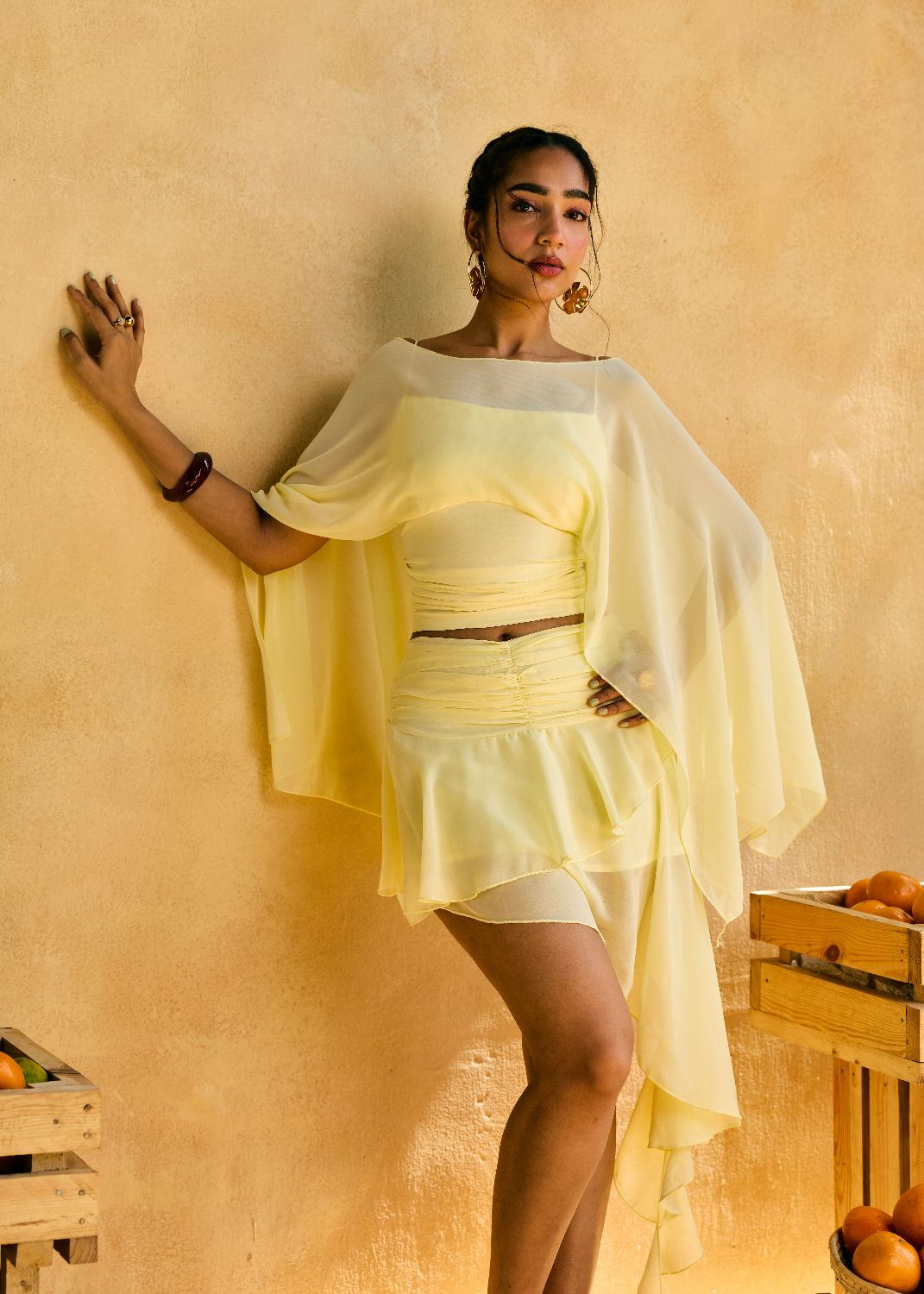 Lemon Sunveil Drape Scarf Top