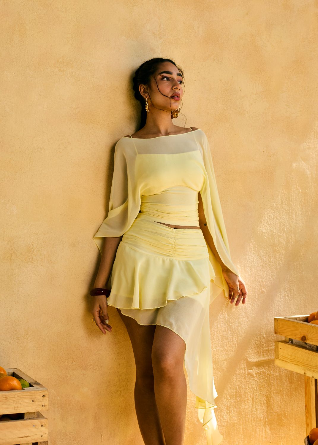 Lemon Sunveil Drape Scarf Top