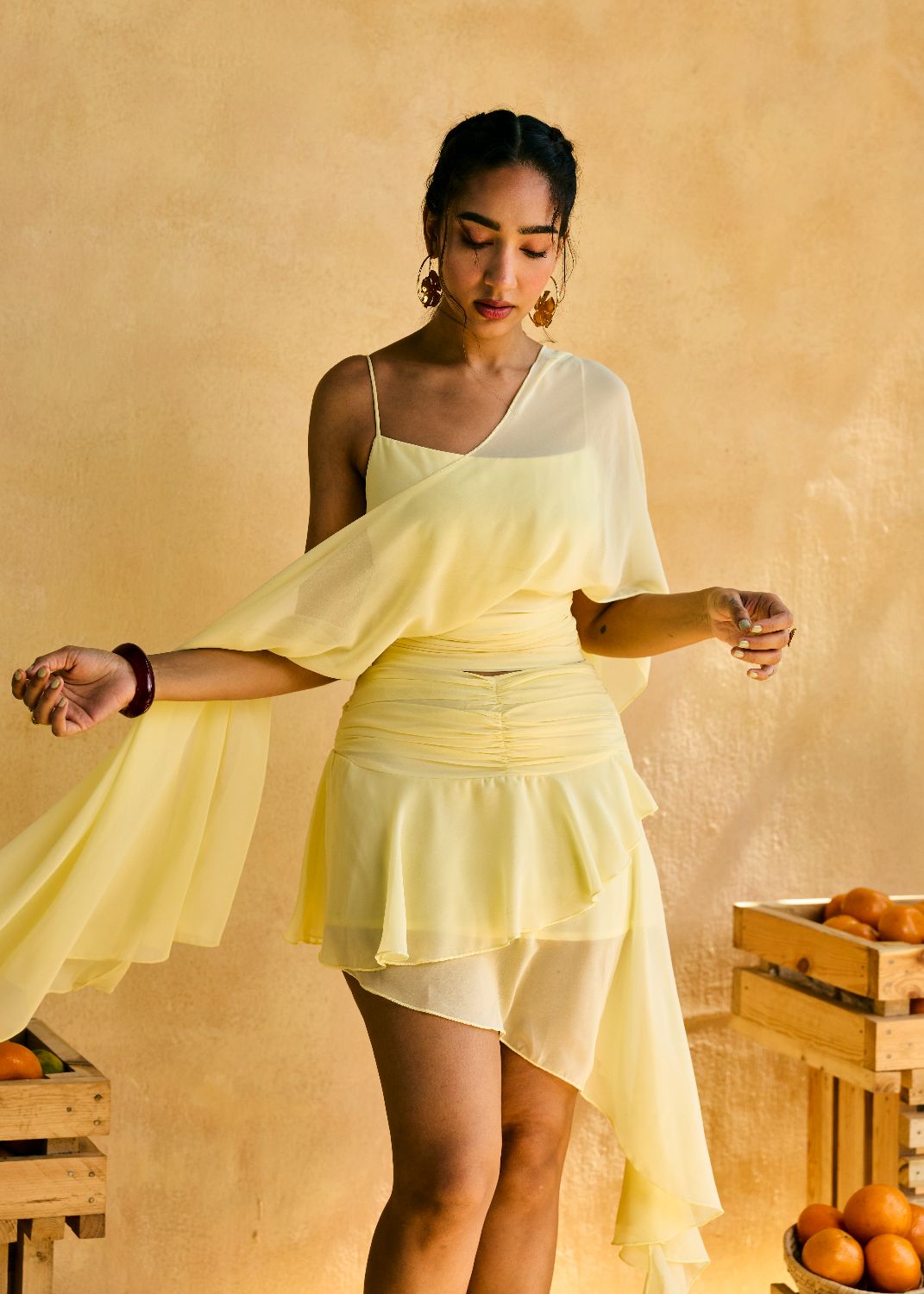 Lemon Sunveil Drape Scarf Top