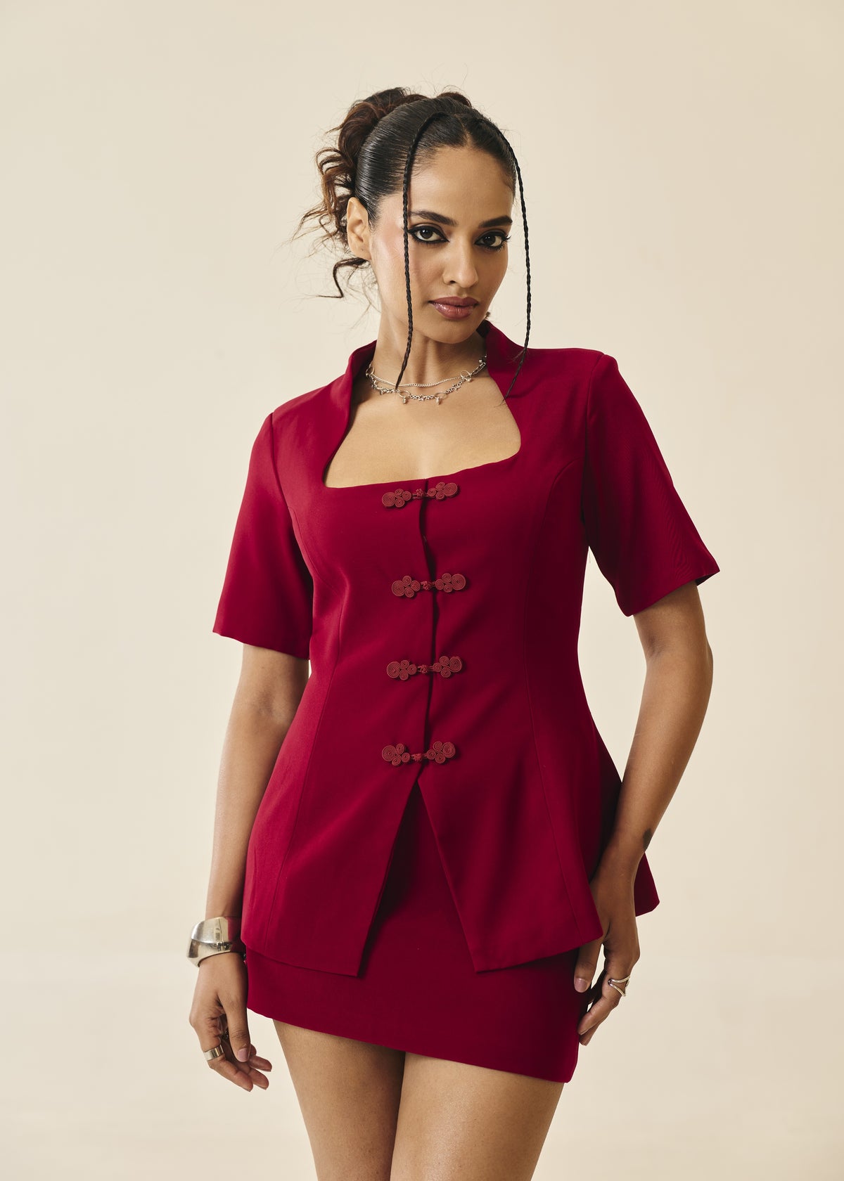 Adalyn Red Tailored Mini Skirt