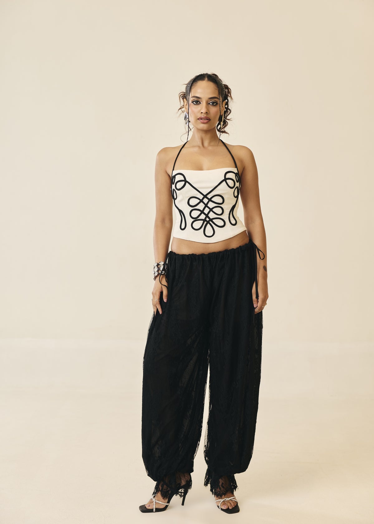 Odalys Ivory Cord Embroidery Halter Top