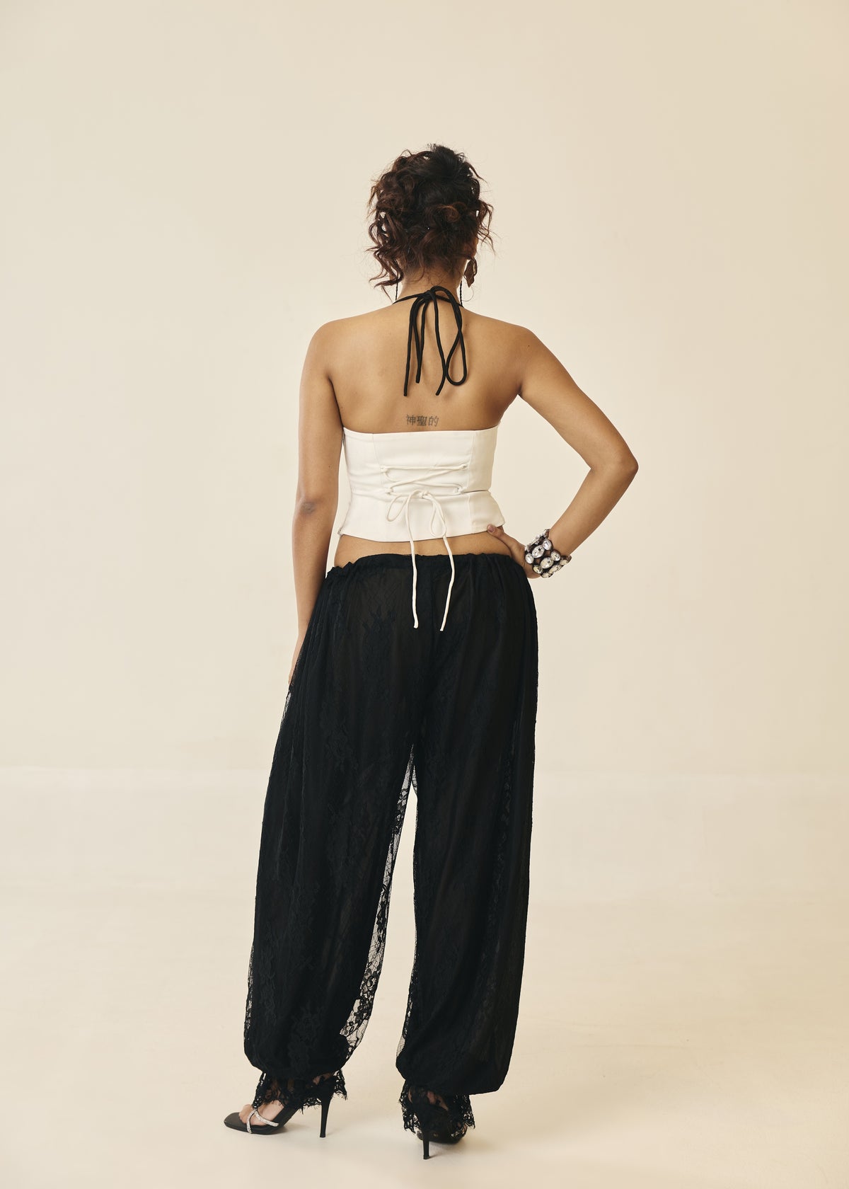 Odalys Ivory Cord Embroidery Halter Top