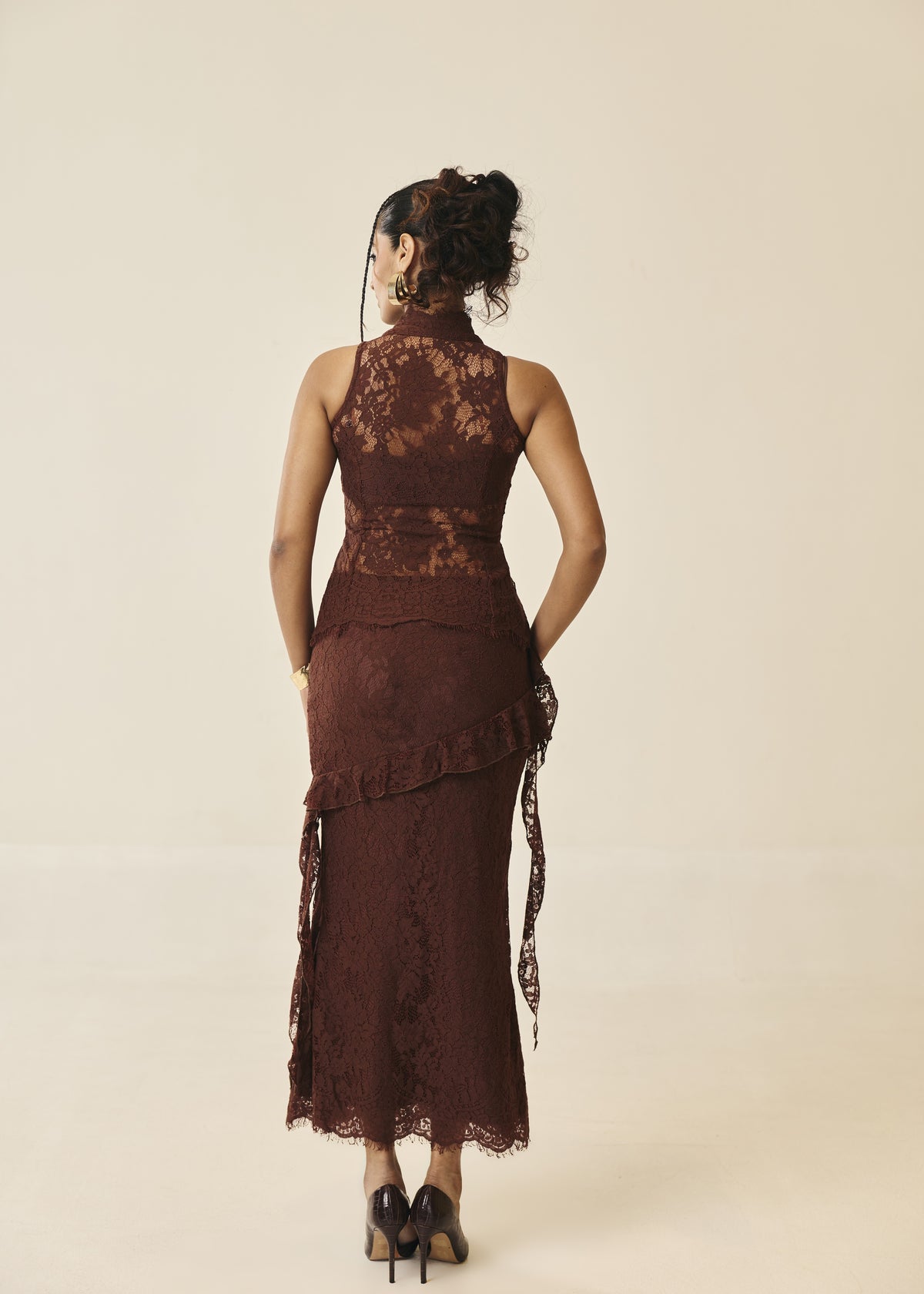 Santorini Espresso Ruffle Maxi Skirt