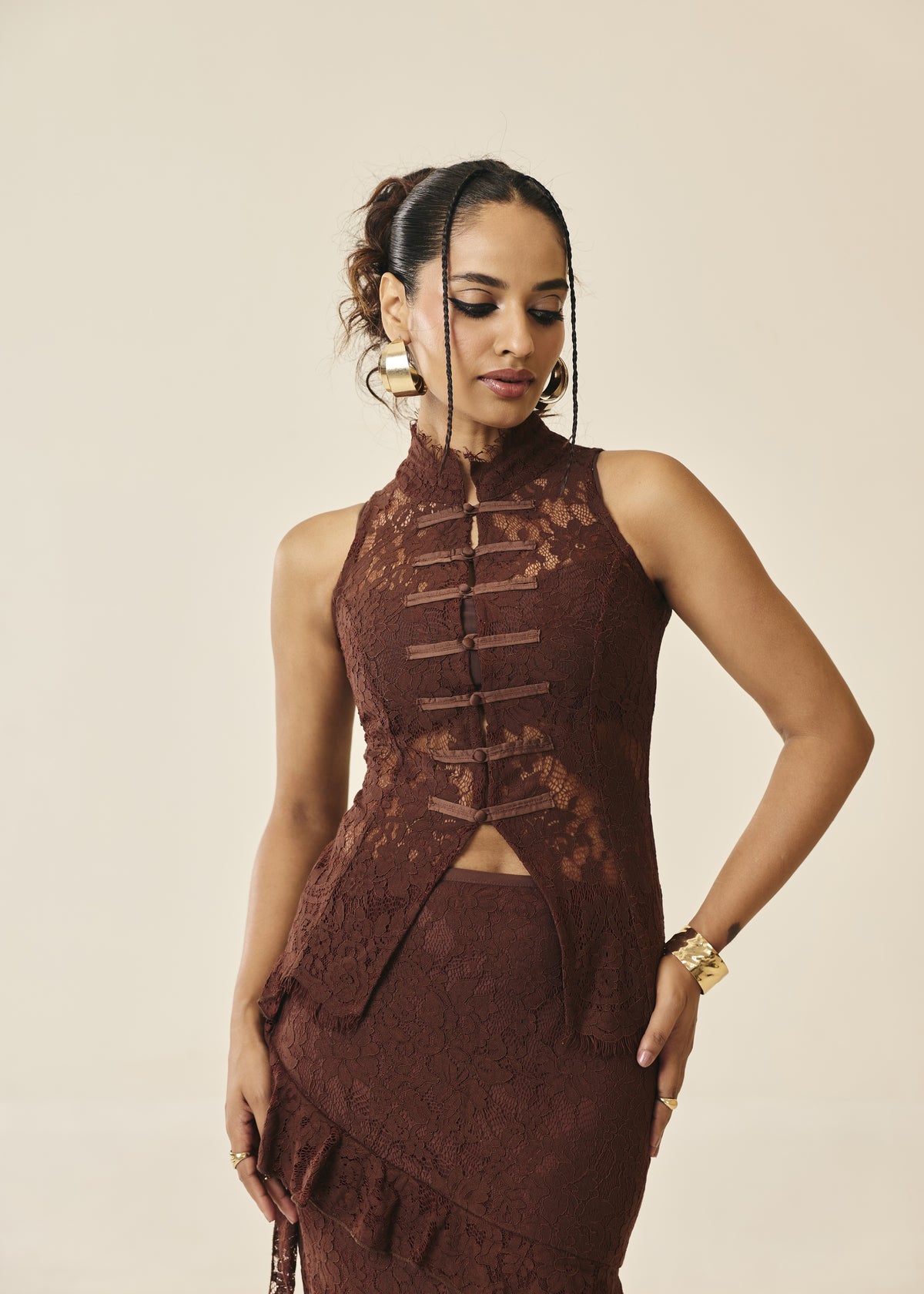 Santorini Espresso Ruffle Maxi Skirt