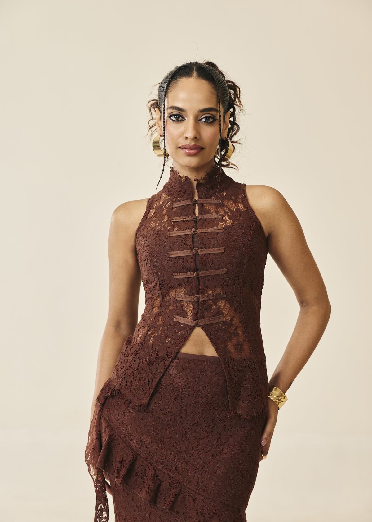 Santorini Espresso Ruffle Maxi Skirt