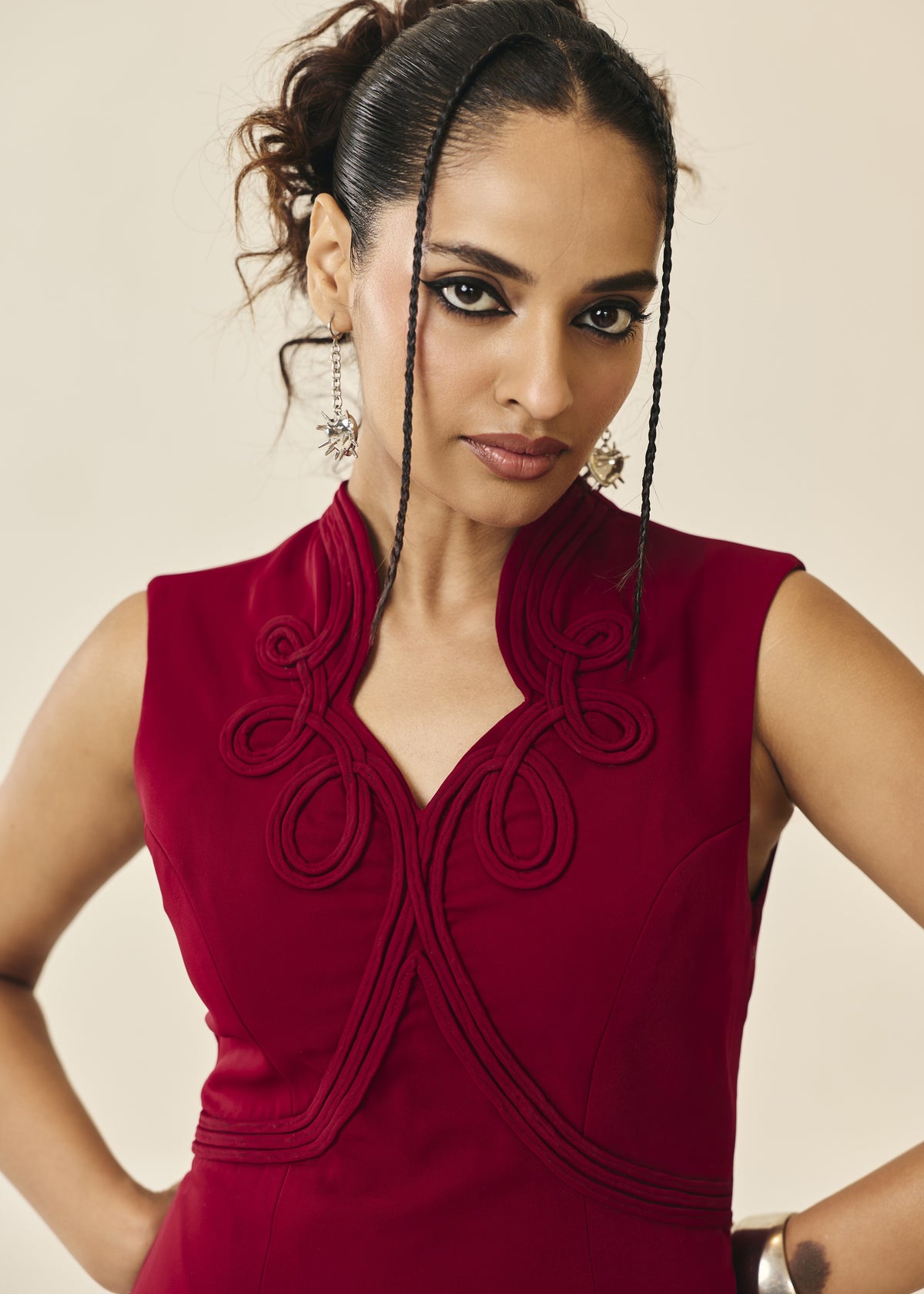 Adeline Crimson Cord Embroidered Mini Dress