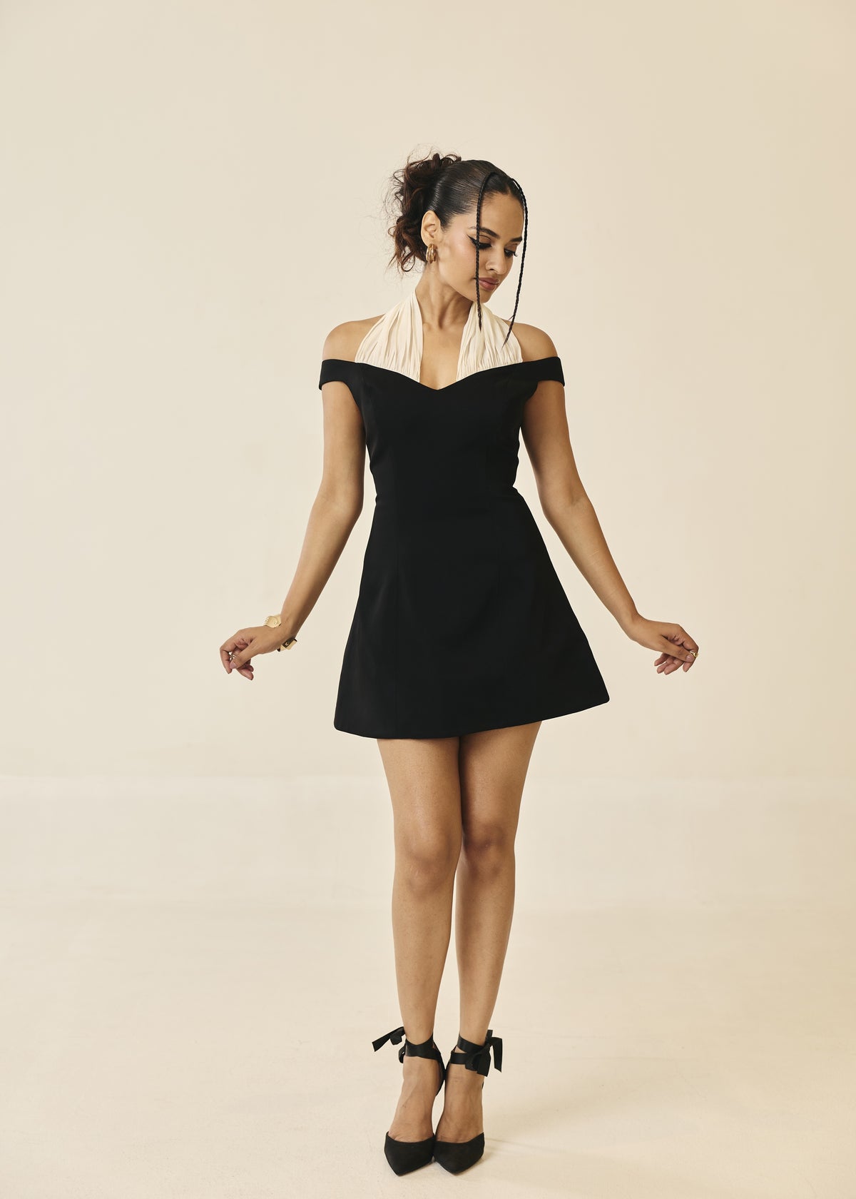 Zara Black Off-Shoulder Contrast Mini Dress