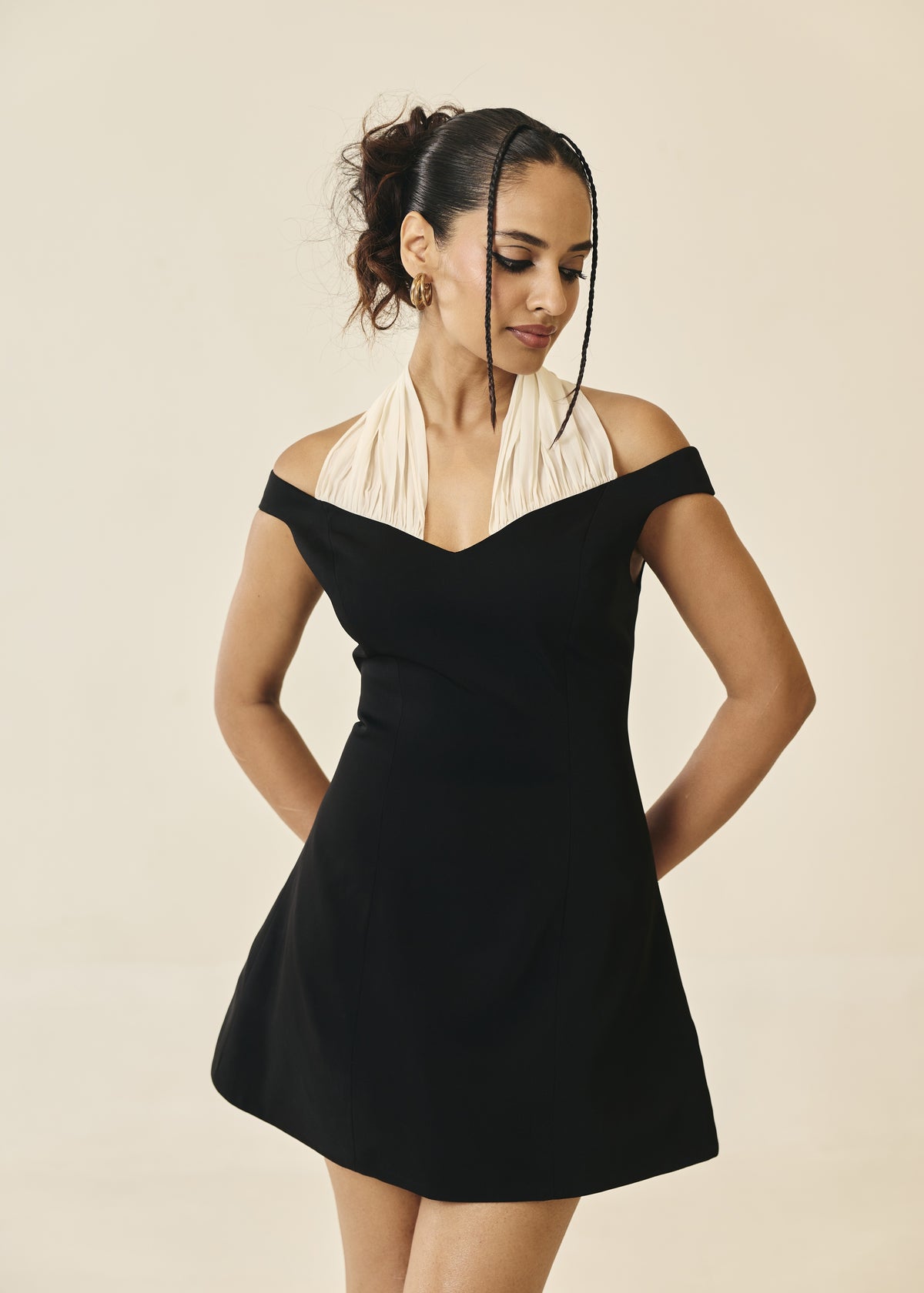Zara Black Off-Shoulder Contrast Mini Dress