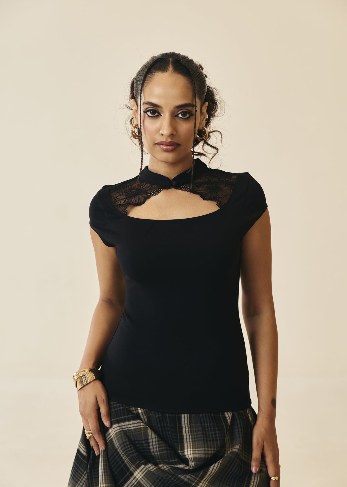 Marcella Plaid Draped Asymmetric Skirt