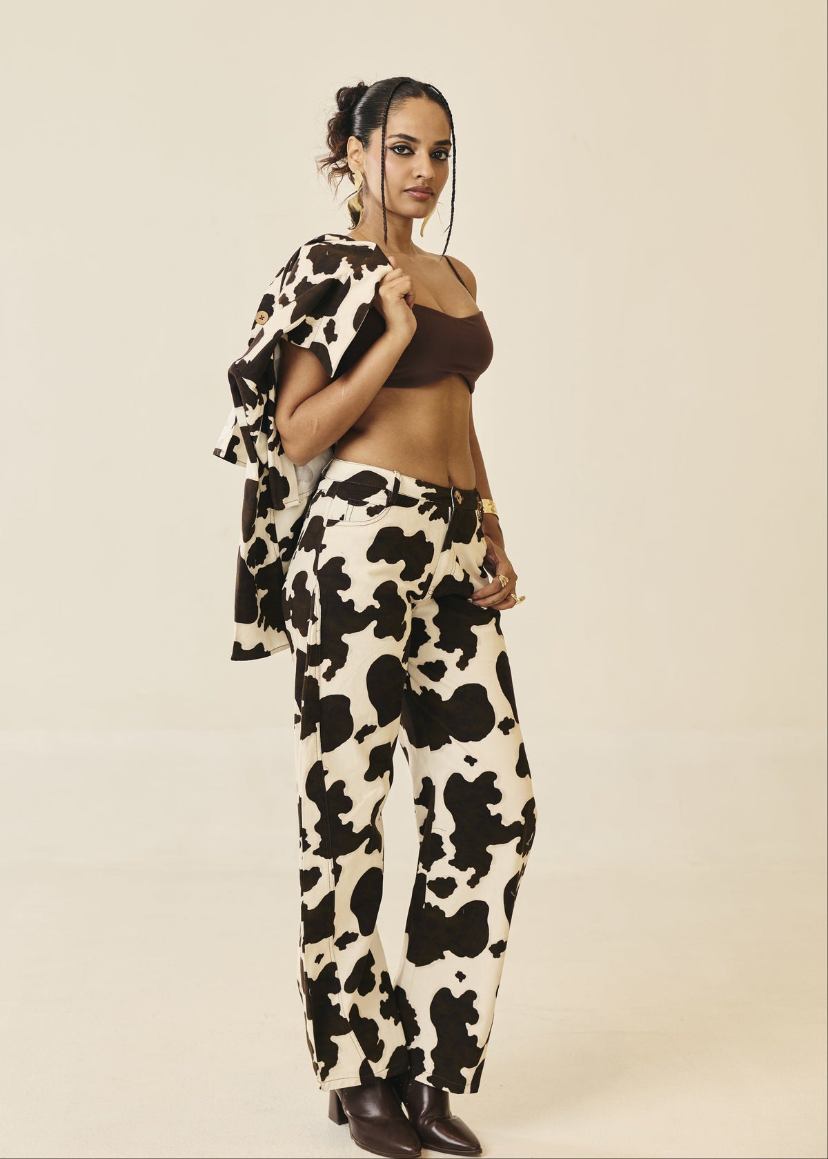 Bessie Cow-Print Cropped Twill Jacket