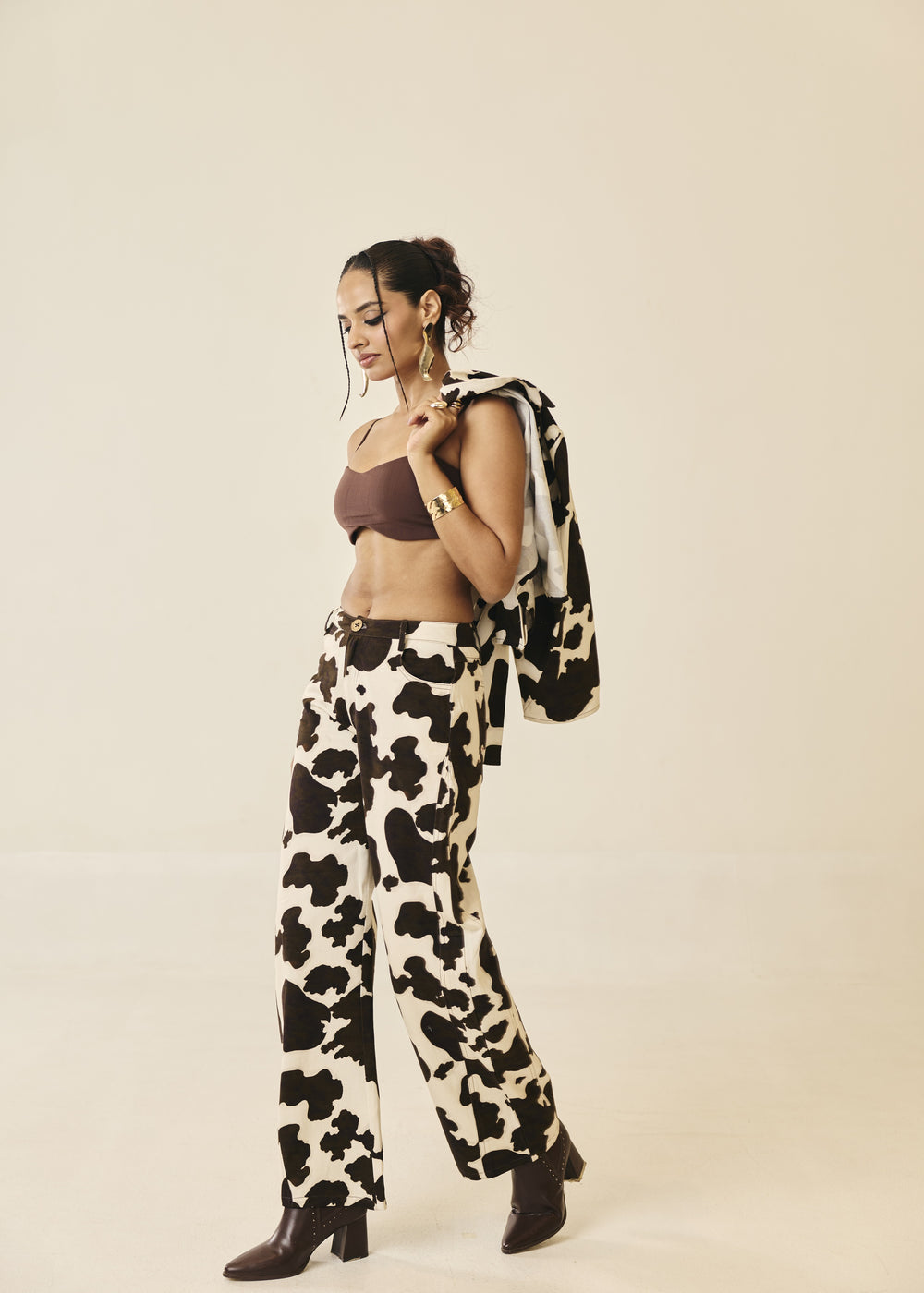 Bessie Cow-Print Barrel Pants