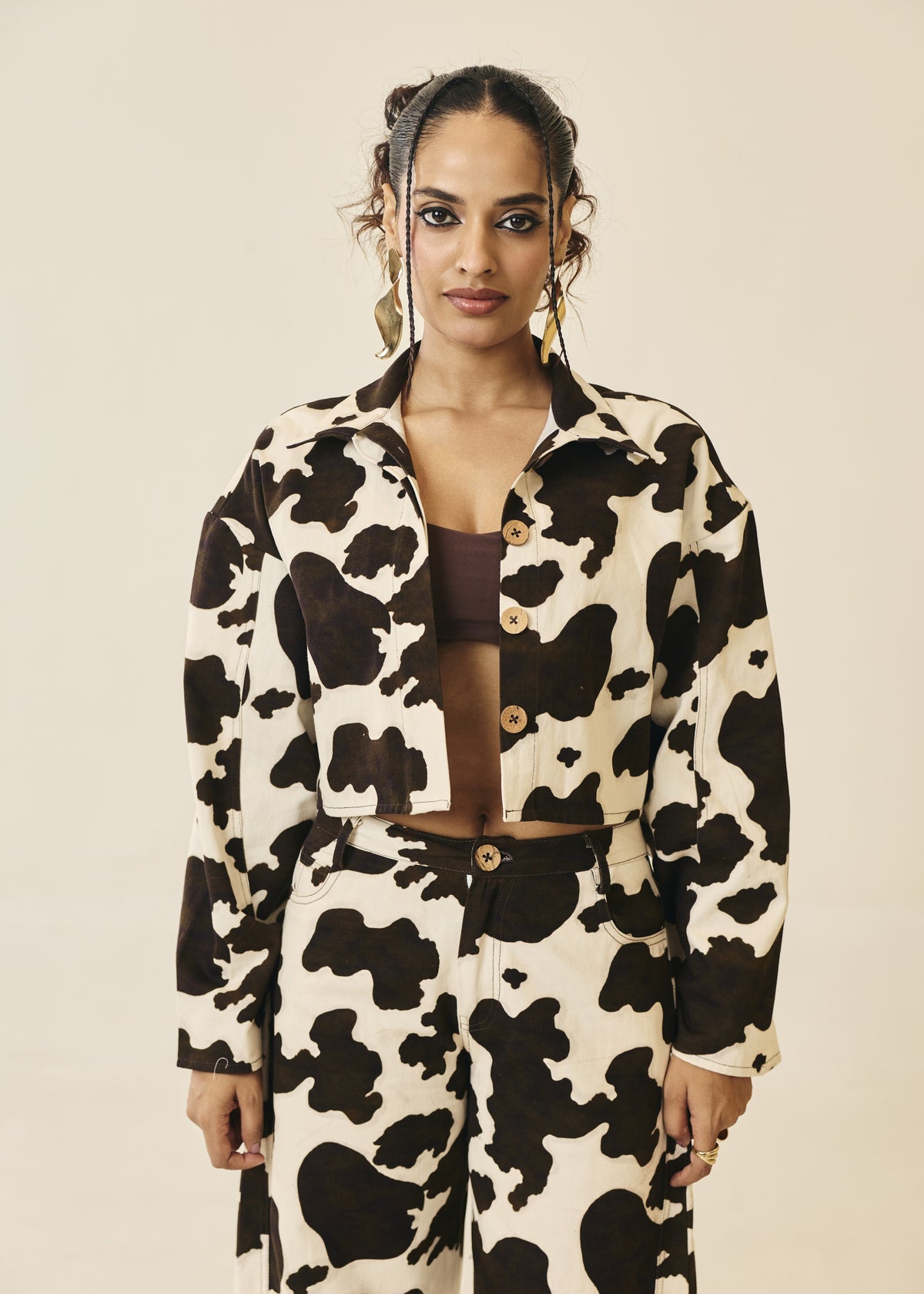 Bessie Cow-Print Cropped Twill Jacket