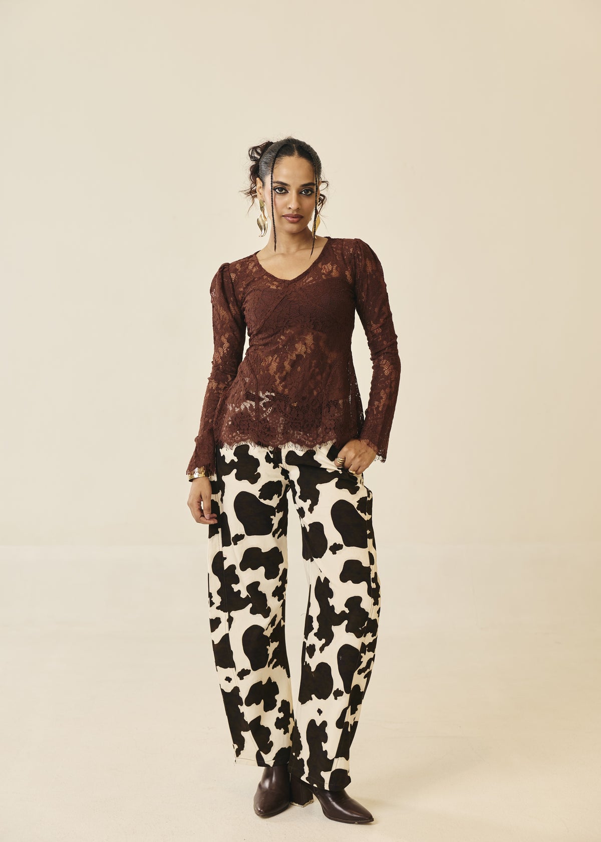 Sienna Cocoa Lace Long Sleeve Top