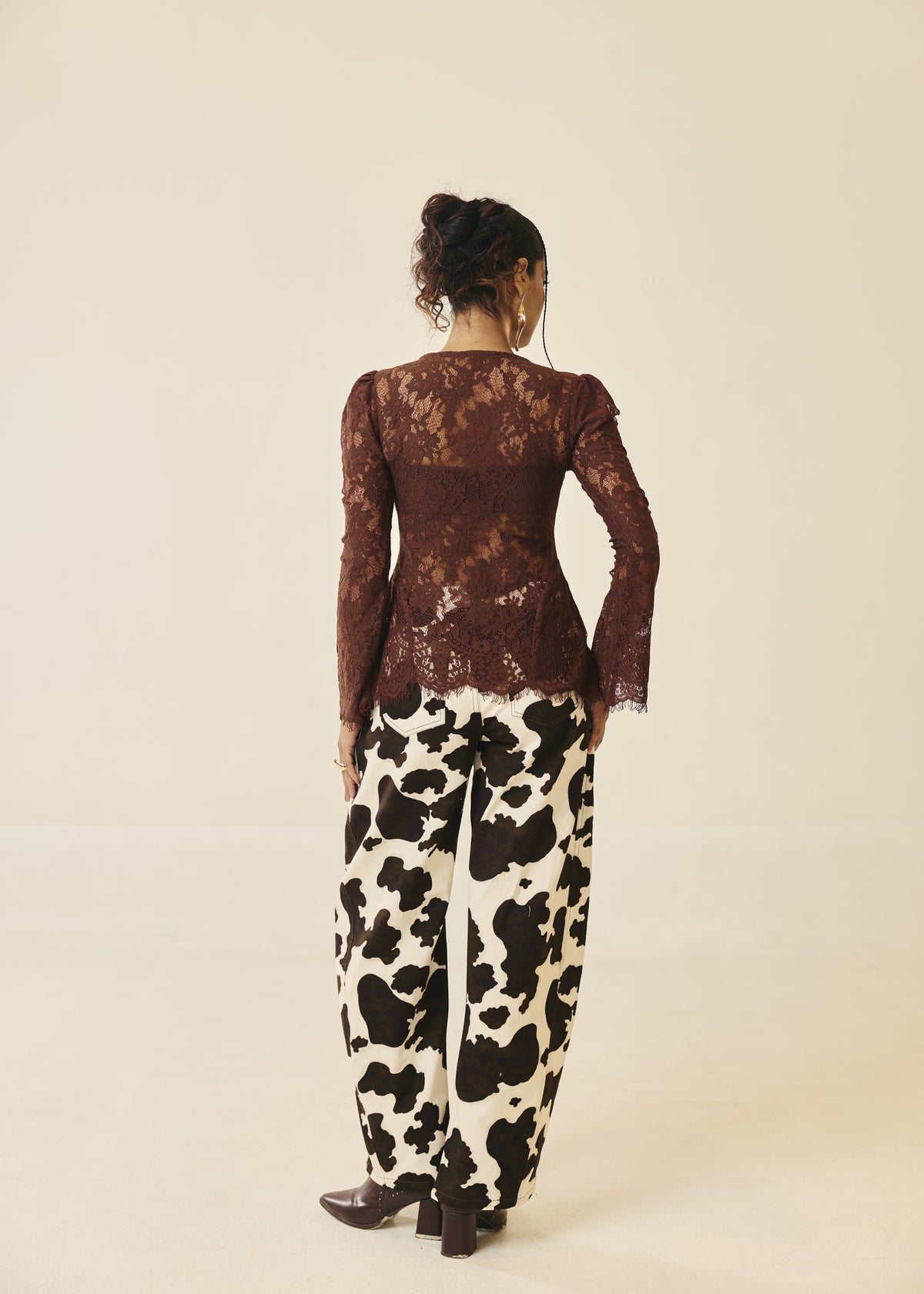 Bessie Cow-Print Barrel Pants